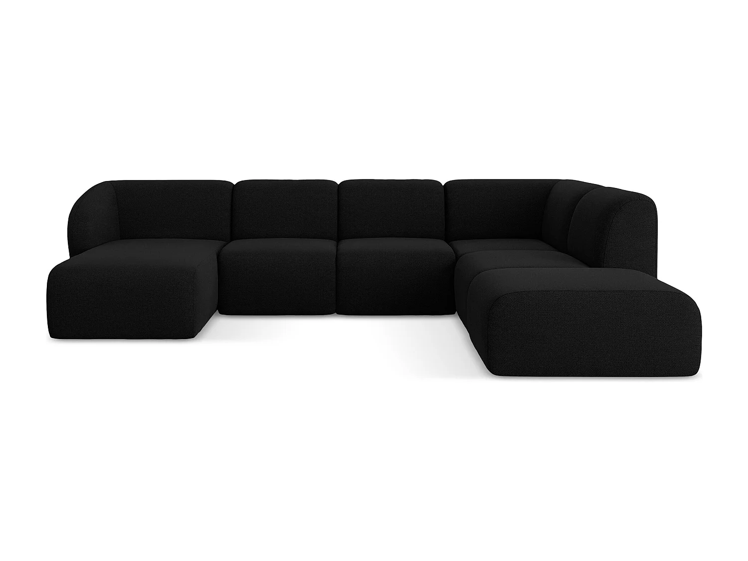 Canapé panoramique 5 places droit en tissu bouclette - noir - LANI