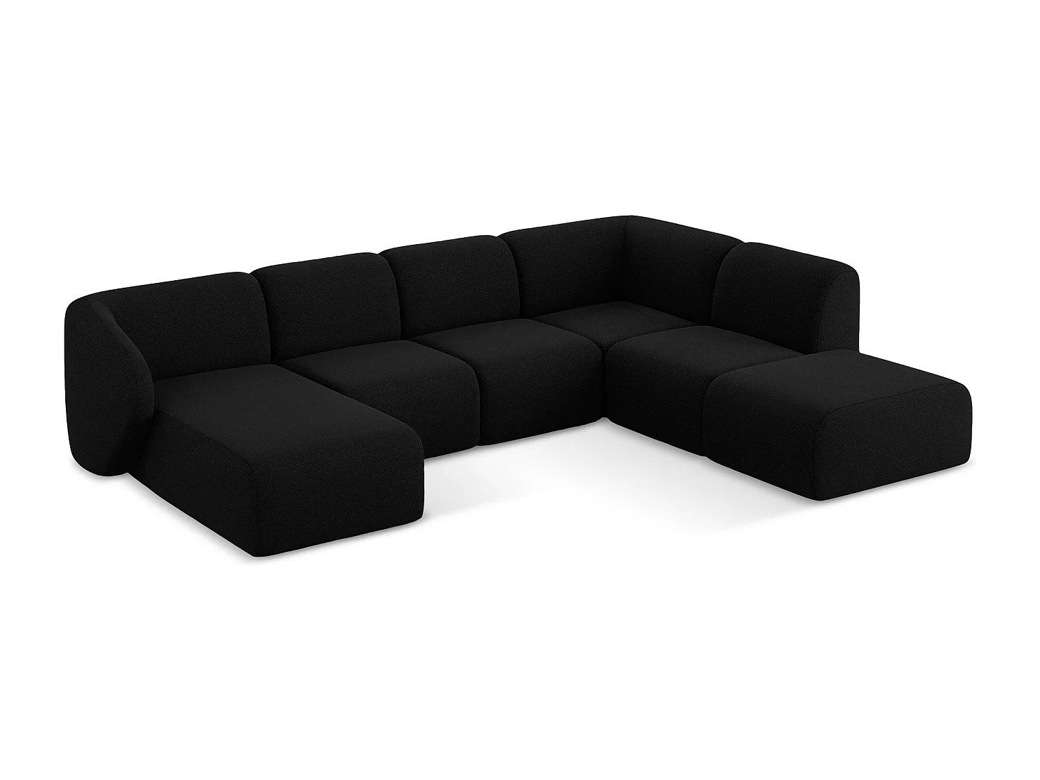 Canapé panoramique 5 places droit en tissu bouclette - noir - LANI