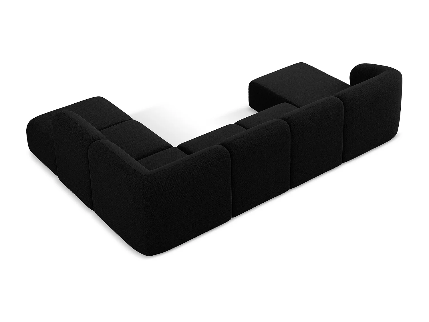 Canapé panoramique 5 places droit en tissu bouclette - noir - LANI