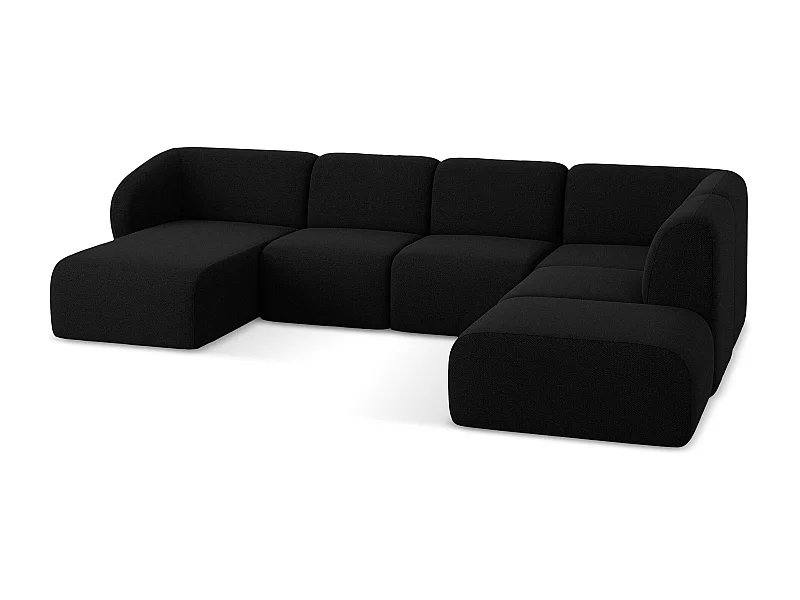 Canapé panoramique 5 places droit en tissu bouclette - noir - LANI