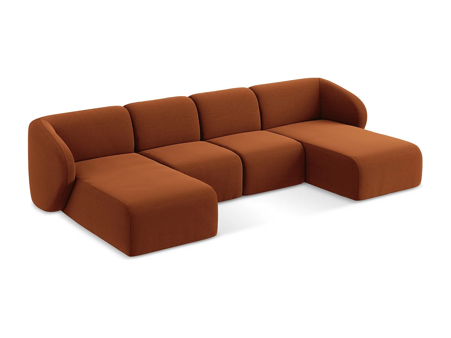 Canapé panoramique 4 places en velours - terre cuite - LANI