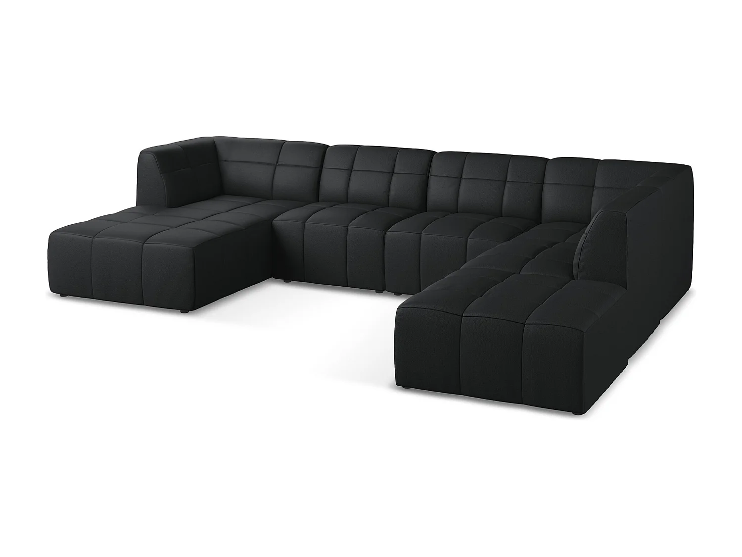 Sofá de canto panorâmico 5 lugares em couro sintético preto - ALOHA