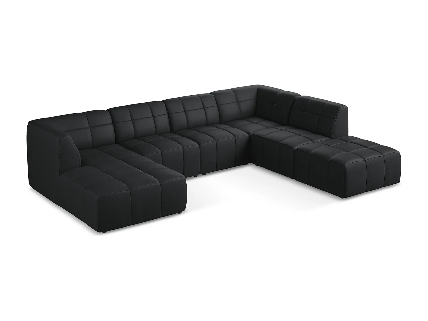 Sofá de canto panorâmico 5 lugares em couro sintético preto - ALOHA