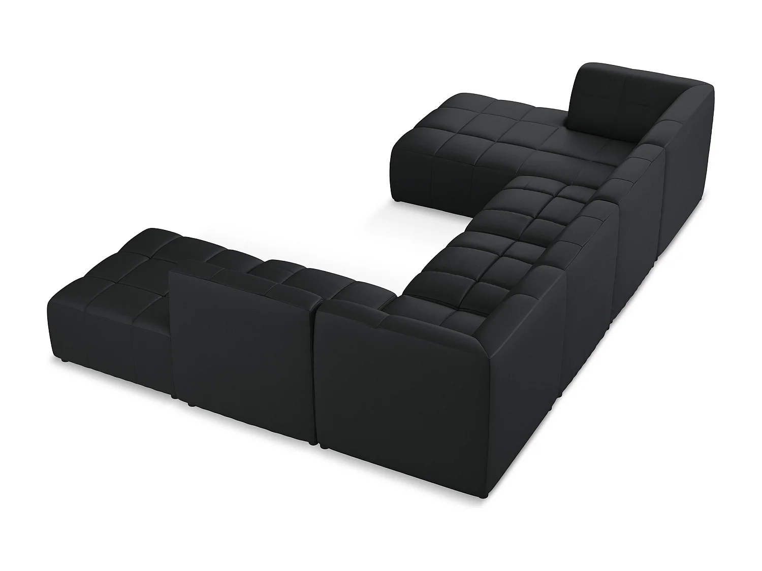 Sofá de canto panorâmico 5 lugares em couro sintético preto - ALOHA