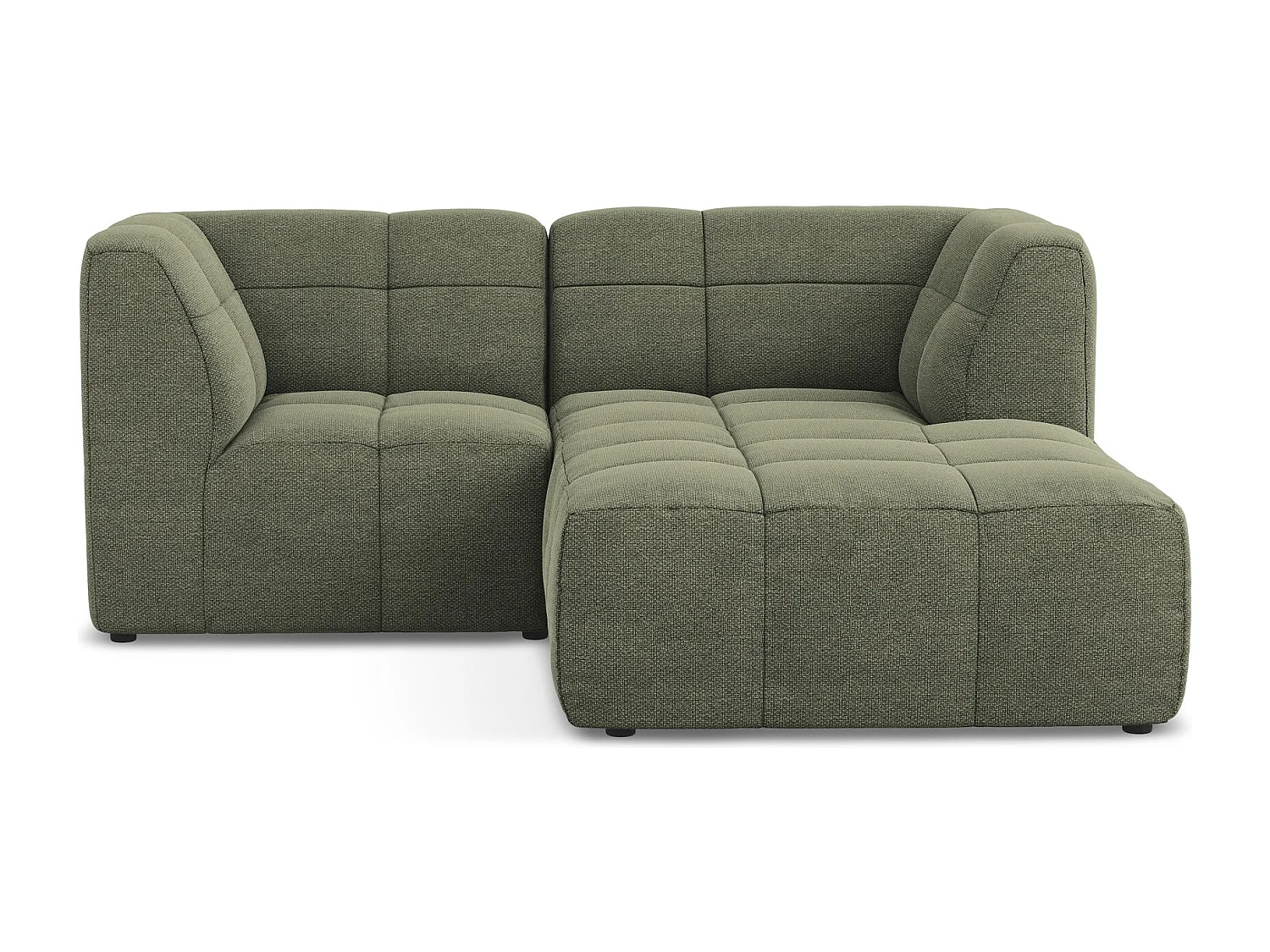 Canapé d'angle 2,5 places modulaire droit en tissu bouclette - olive - ALOHA