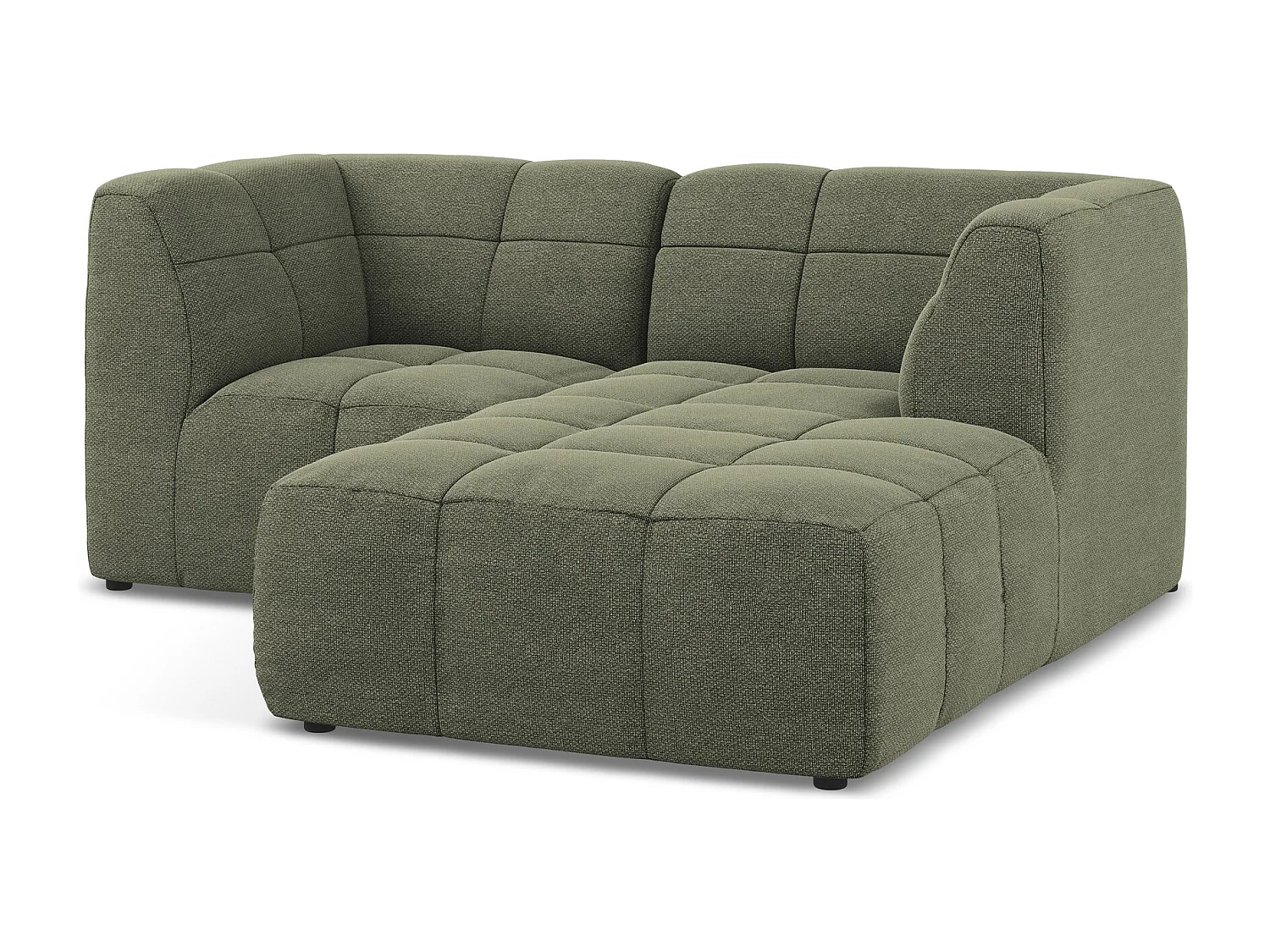 Canapé d'angle 2,5 places modulaire droit en tissu bouclette - olive - ALOHA