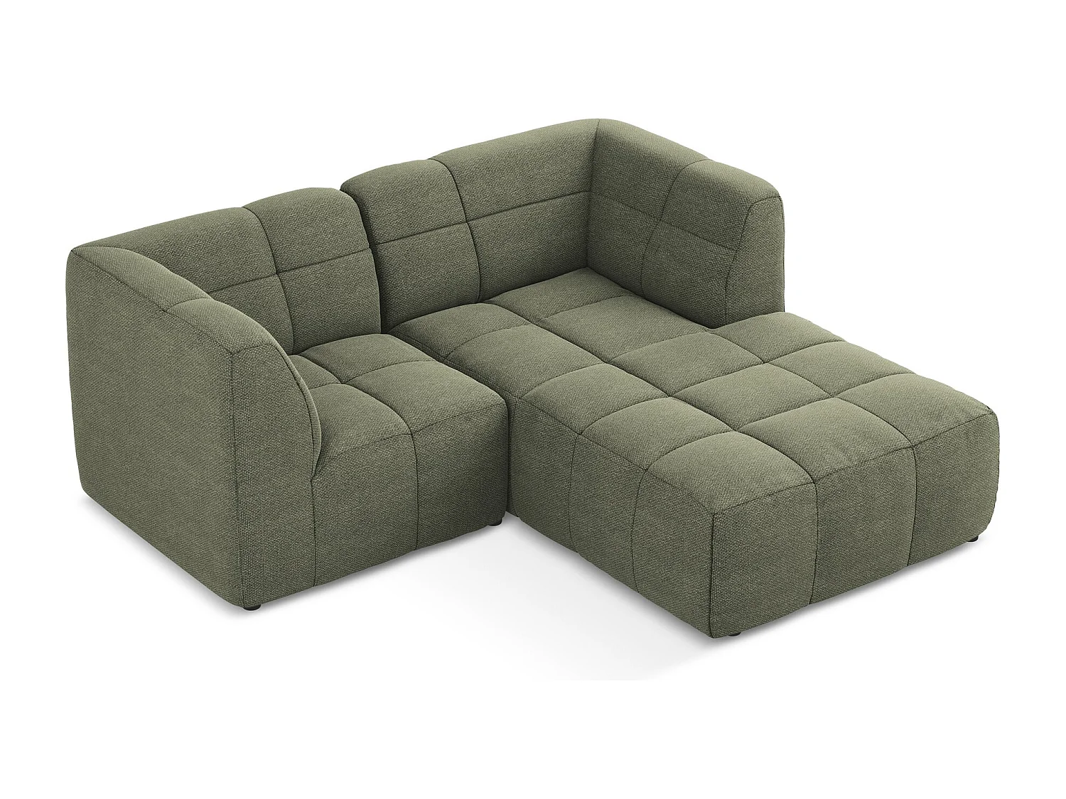 Canapé d'angle 2,5 places modulaire droit en tissu bouclette - olive - ALOHA