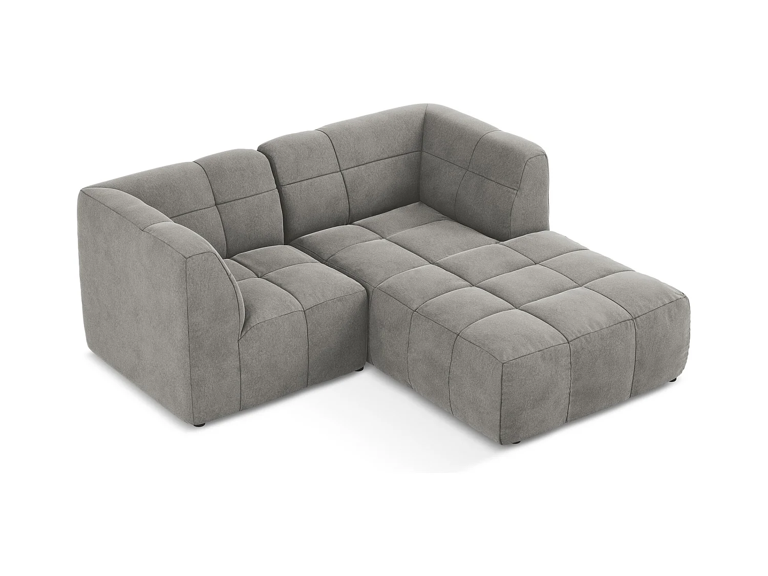 Canapé d'angle 2,5 places modulaire droit en velours - gris - ALOHA