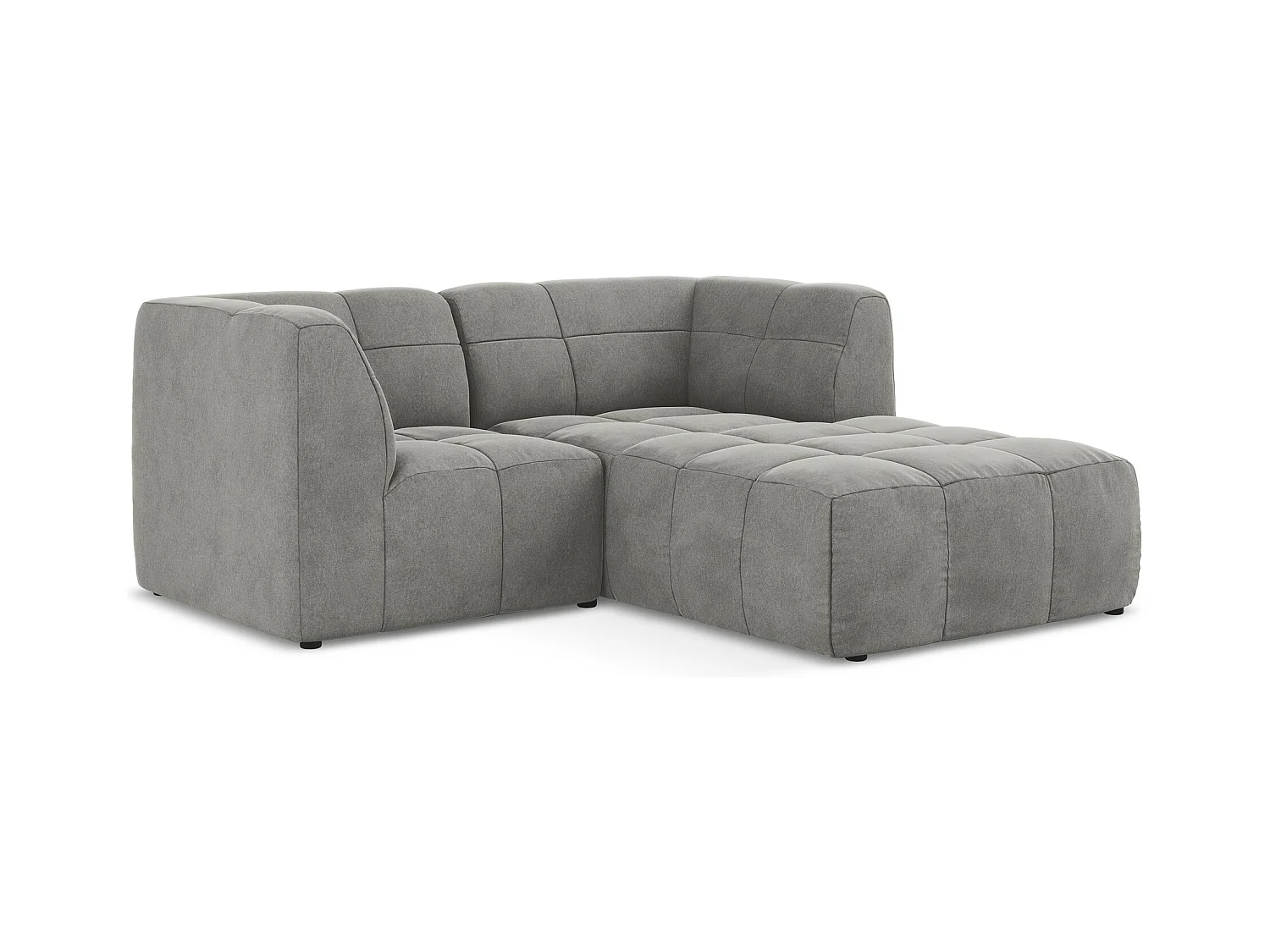 Canapé d'angle 2,5 places modulaire droit en velours - gris - ALOHA