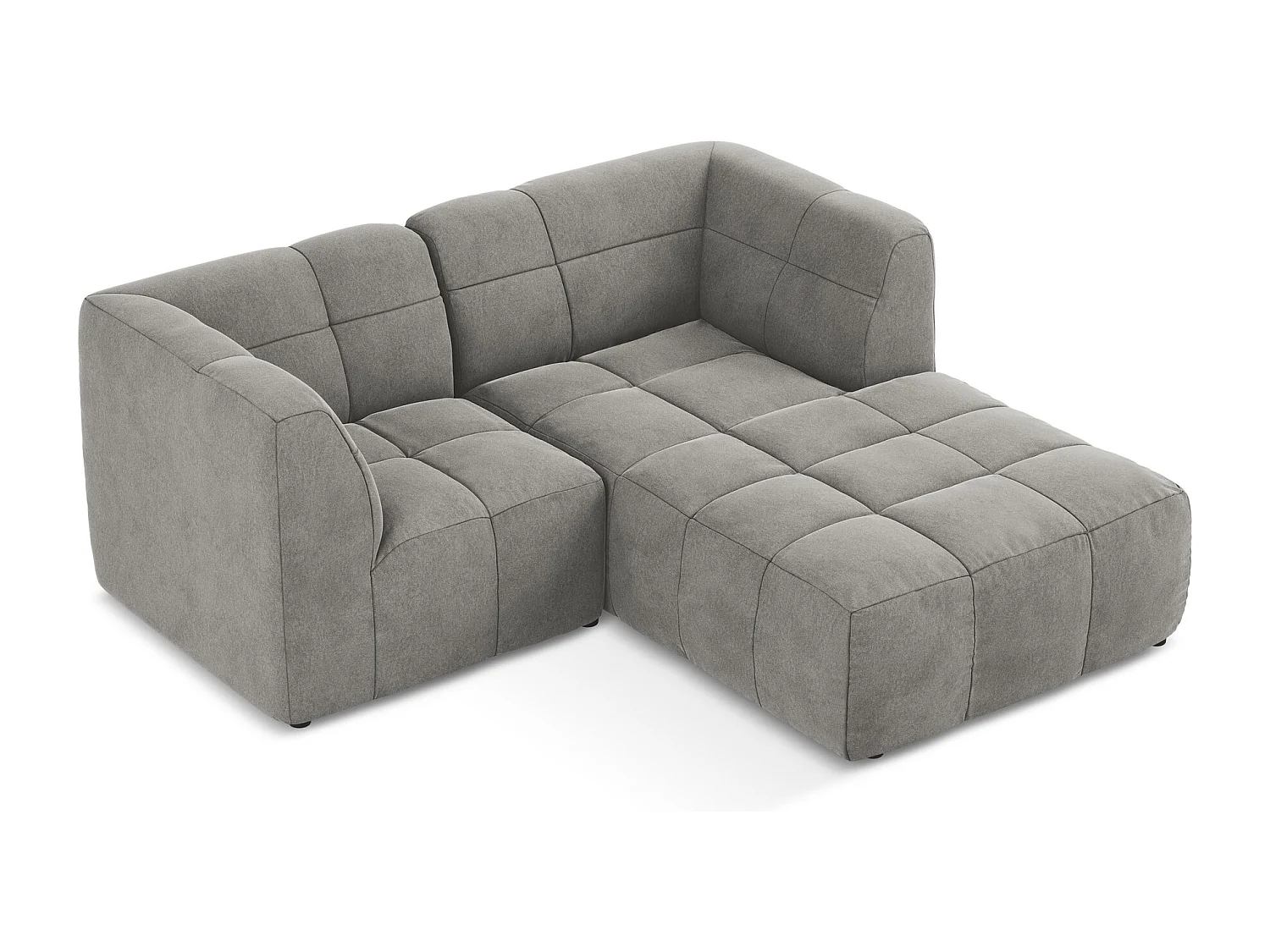 Sofá de canto modular direito 2,5 lugares em veludo cinza - ALOHA