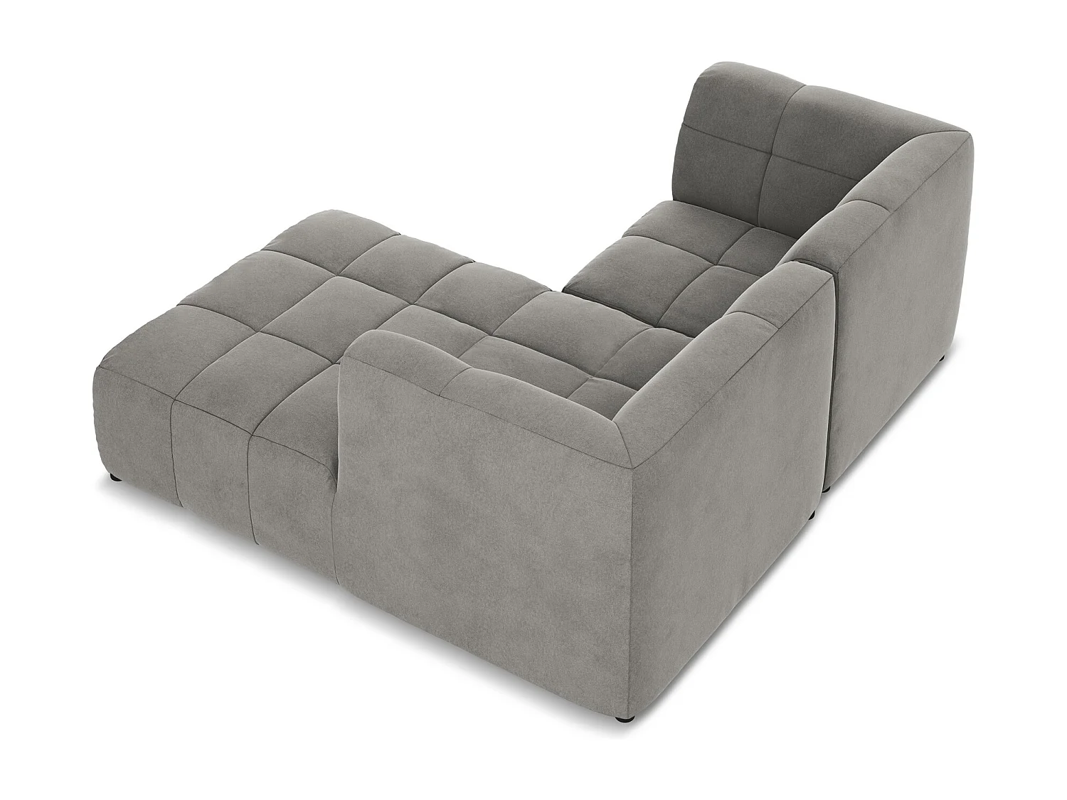 Sofá de canto modular direito 2,5 lugares em veludo cinza - ALOHA