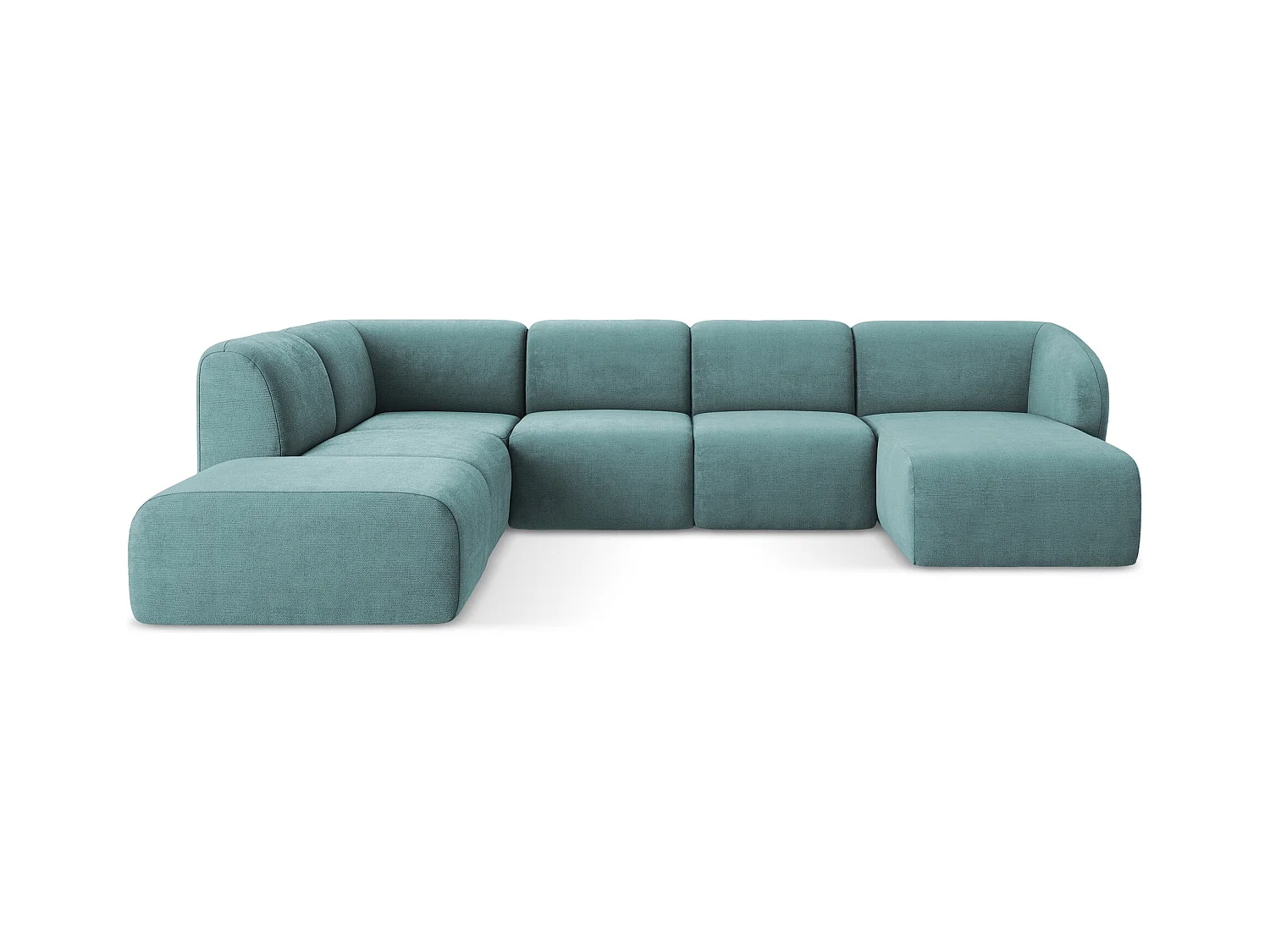 Panoramische hoekbank links van jeans chenille stof - LANI