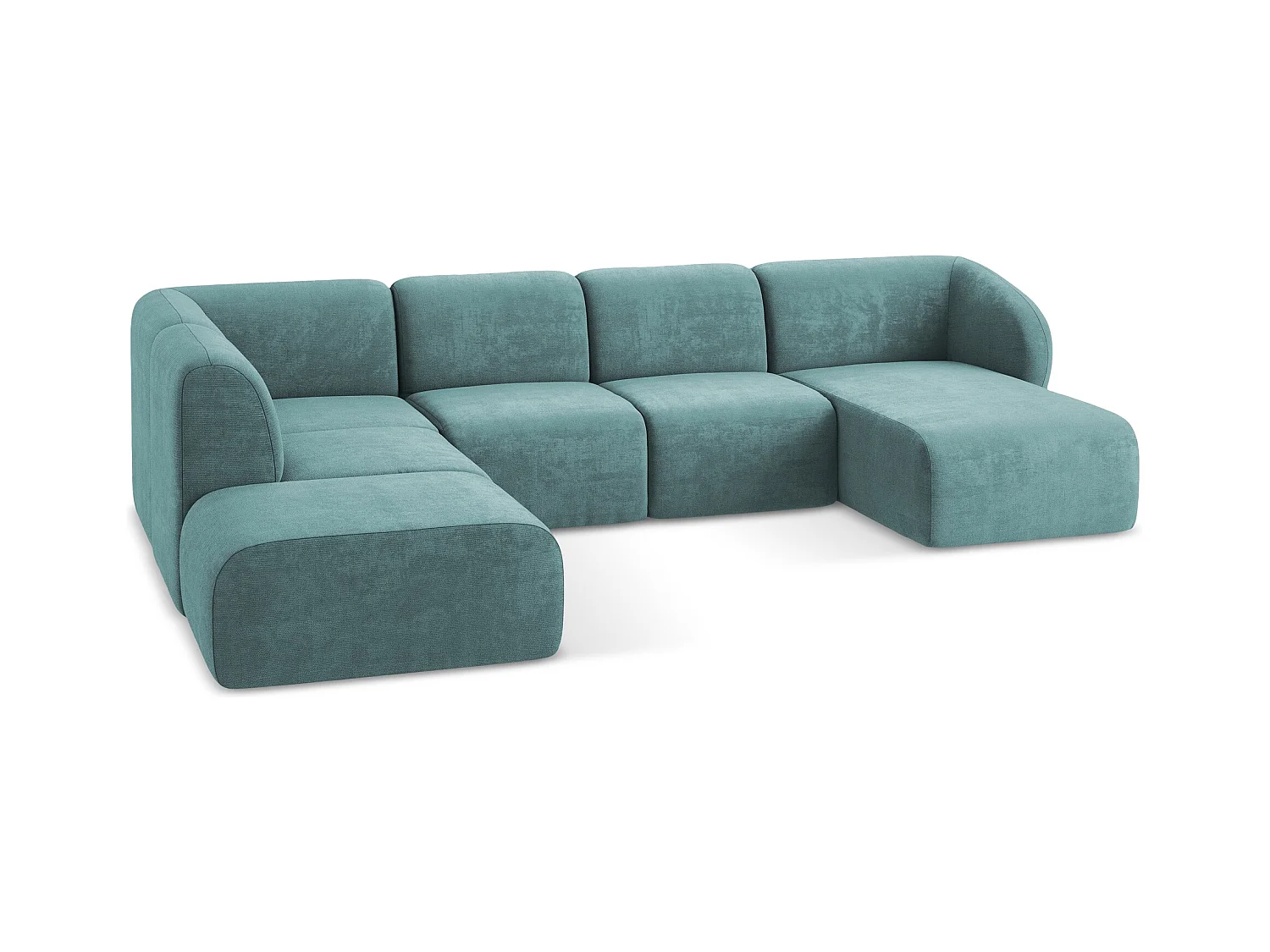 Panoramische hoekbank links van jeans chenille stof - LANI