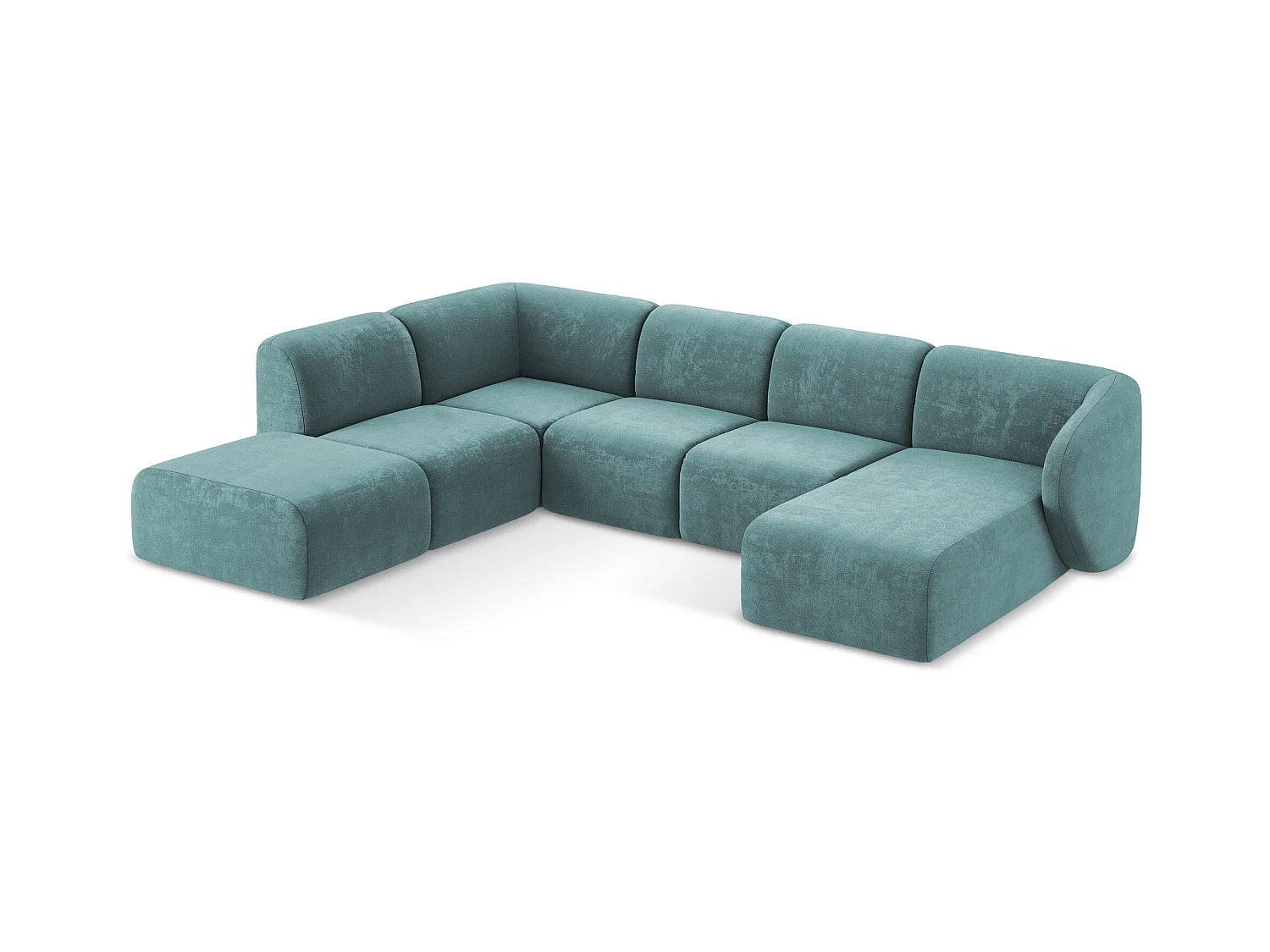 Panoramische hoekbank links van jeans chenille stof - LANI