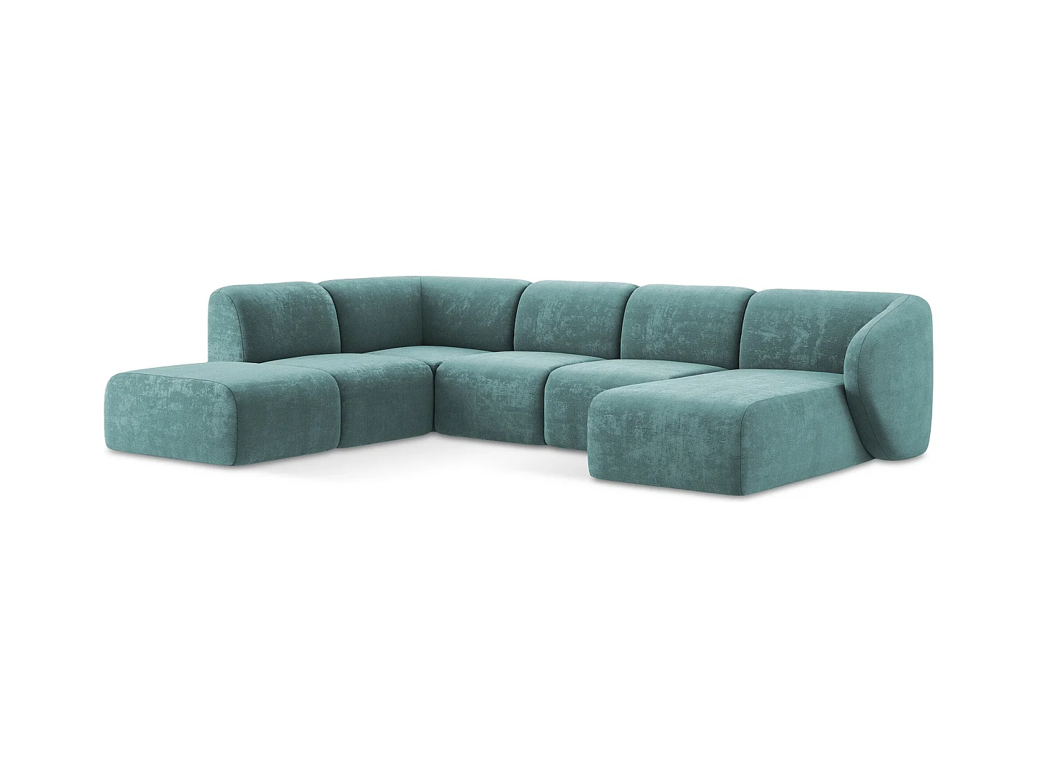 Canapé panoramique 5 places gauche en tissu chenille - jeans - LANI