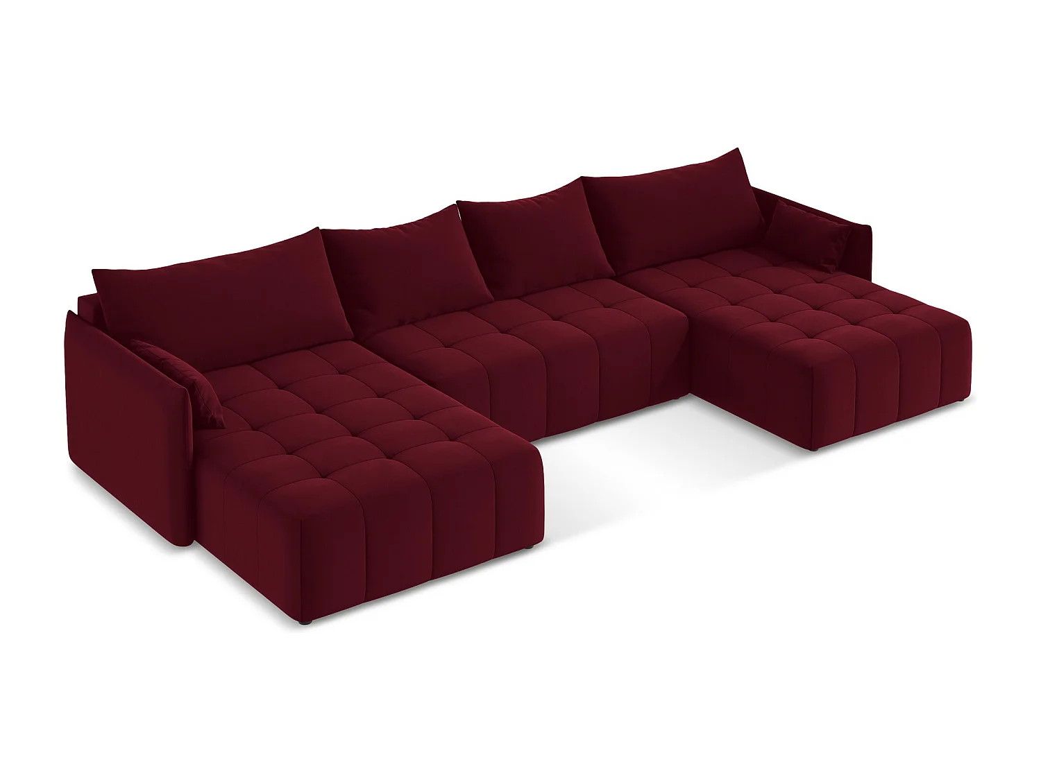 Canapé panoramique 5 places en velours - bourgogne - MOKU