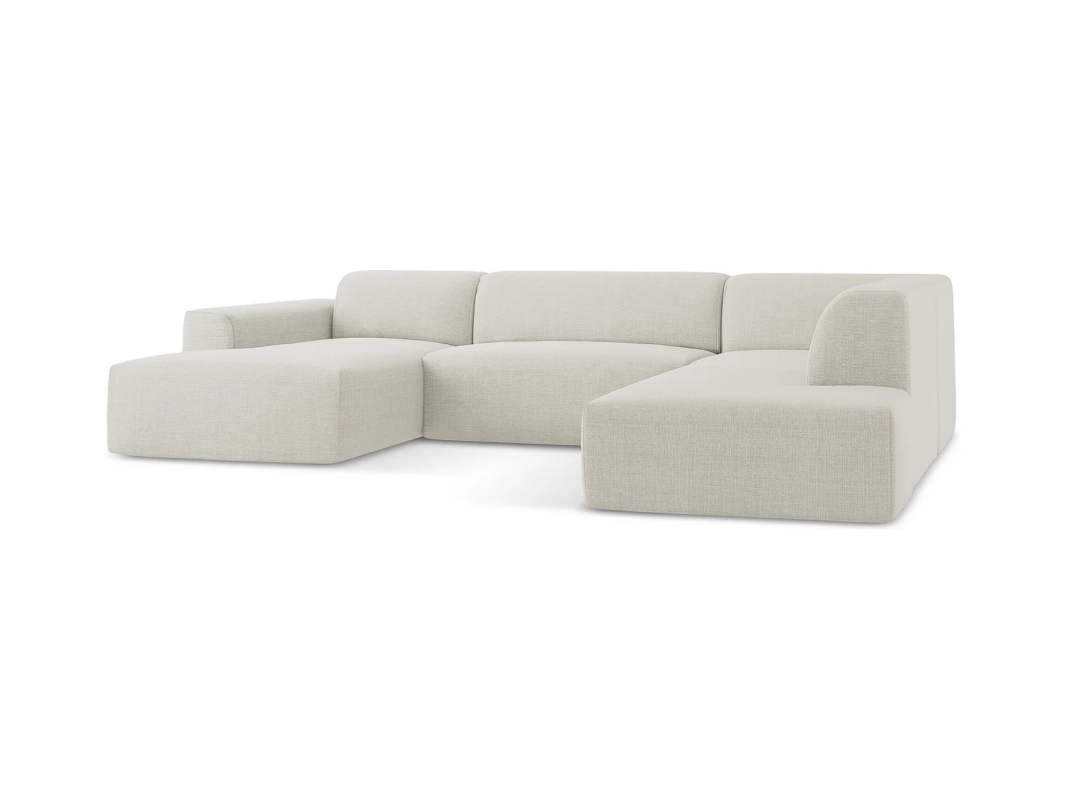 Panoramische hoekbank rechts van lichtbeige textuurstof - KELI
