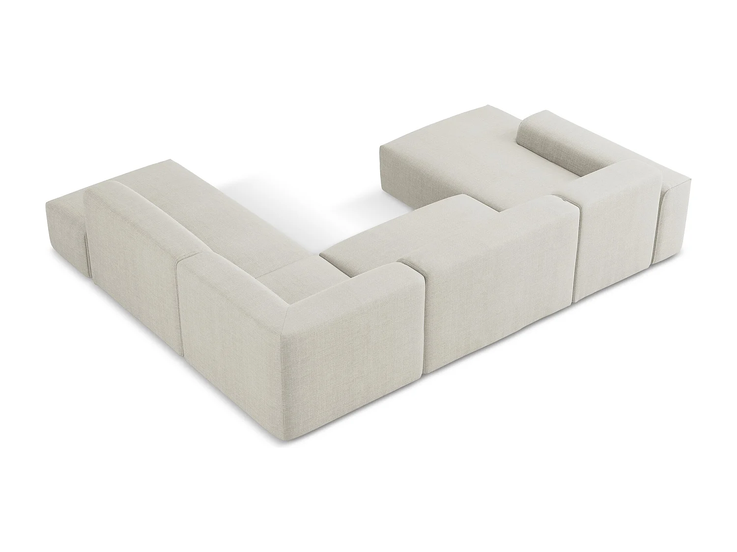 Panoramische hoekbank rechts van lichtbeige textuurstof - KELI