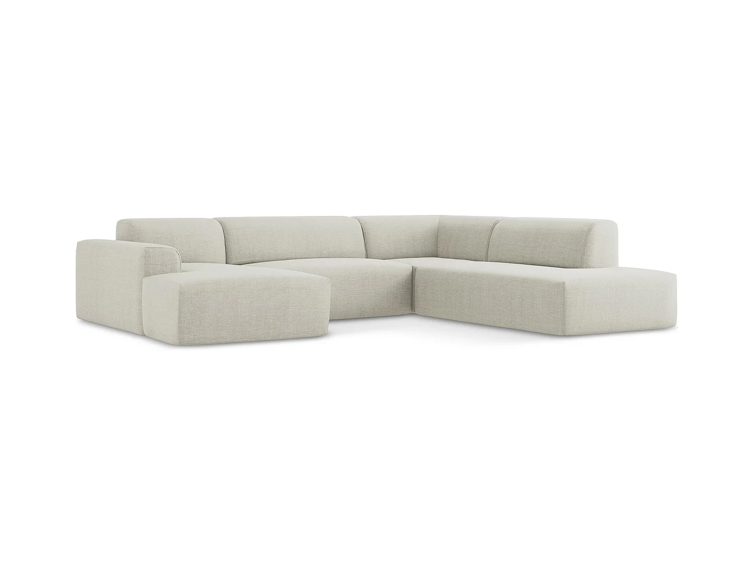 Canapé panoramique 5 places droit en tissu texturé - beige clair - KELI