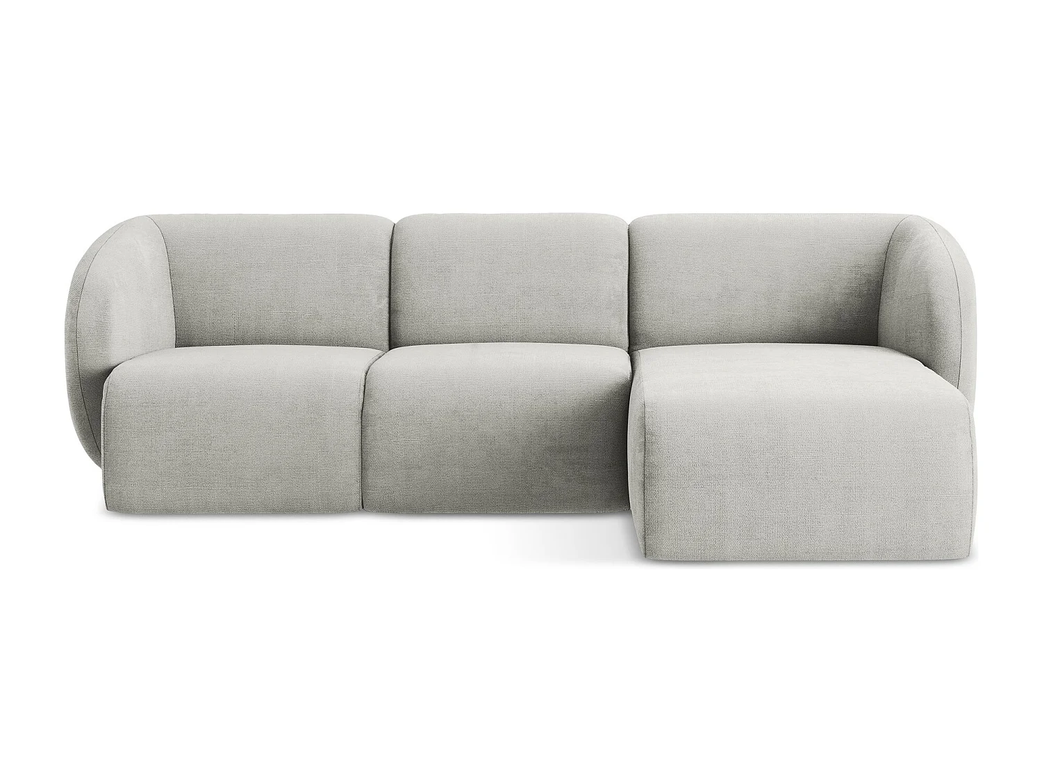 Sofá de canto modular direito 3 lugares em tecido chenille cinza claro - LANI