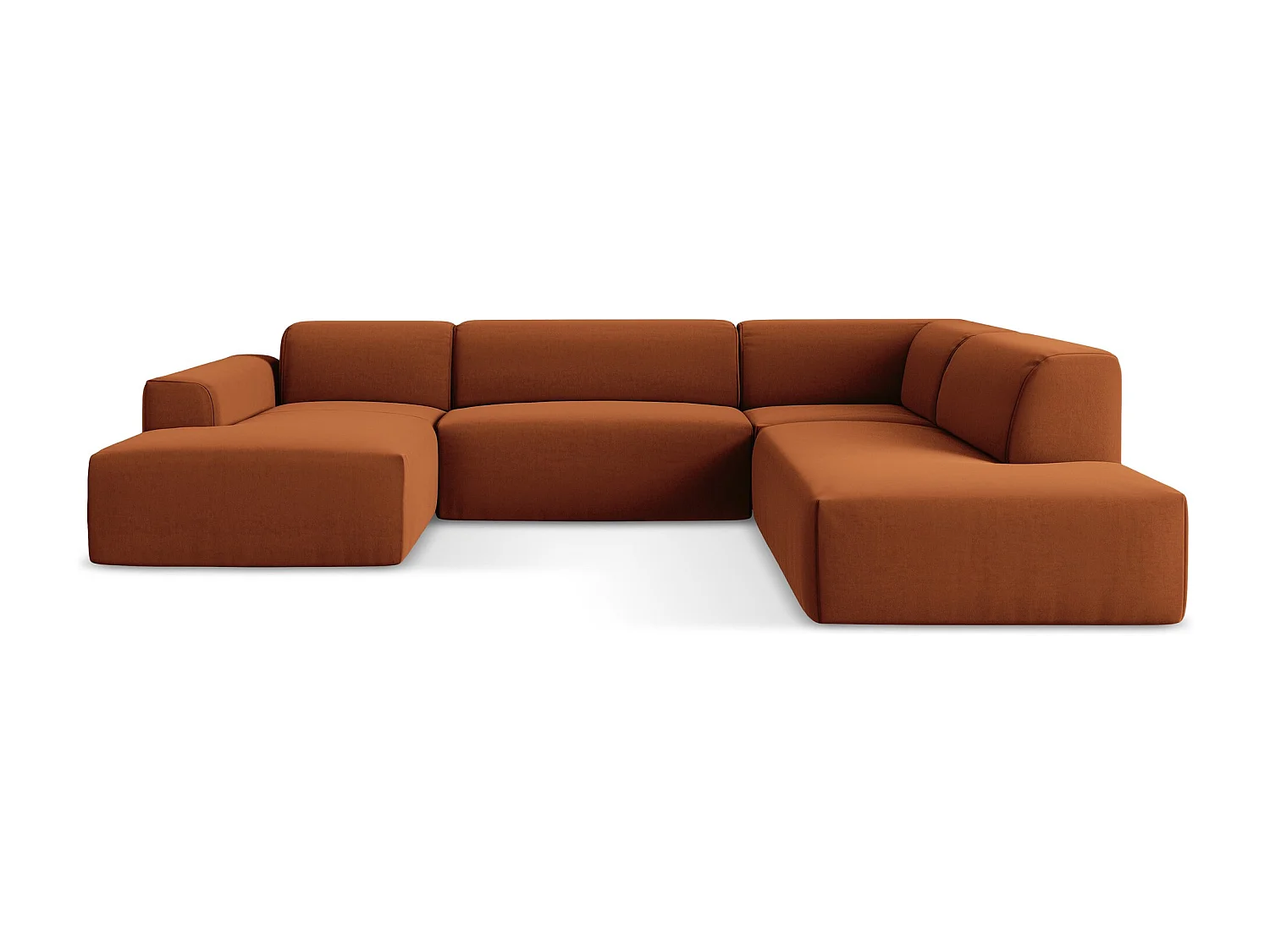 Canapé panoramique 5 places droit en velours - terre cuite - KELI