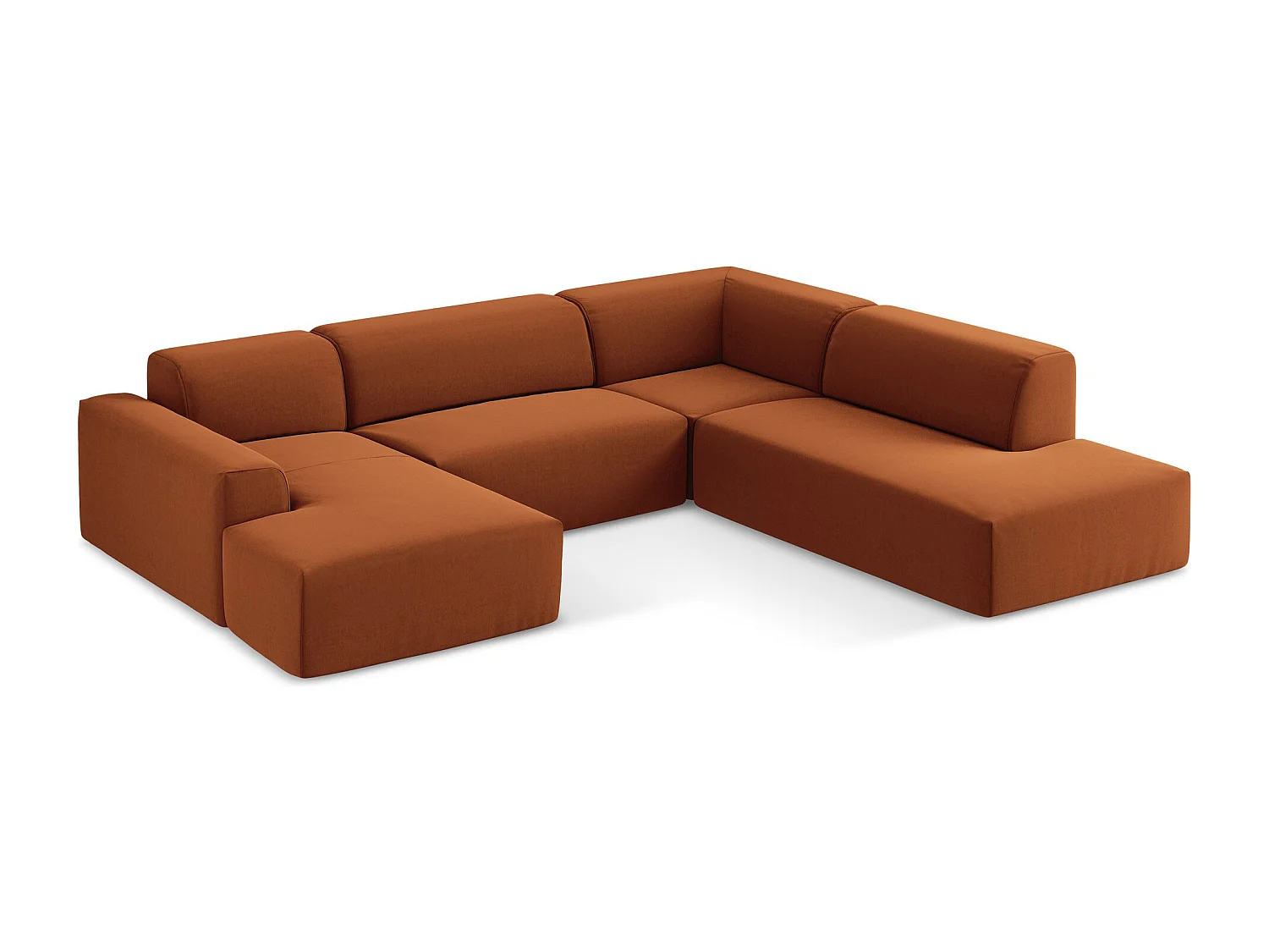 Canapé panoramique 5 places droit en velours - terre cuite - KELI