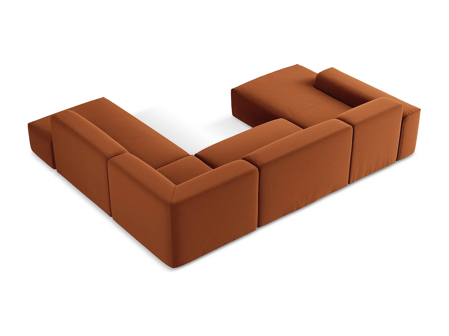 Canapé panoramique 5 places droit en velours - terre cuite - KELI