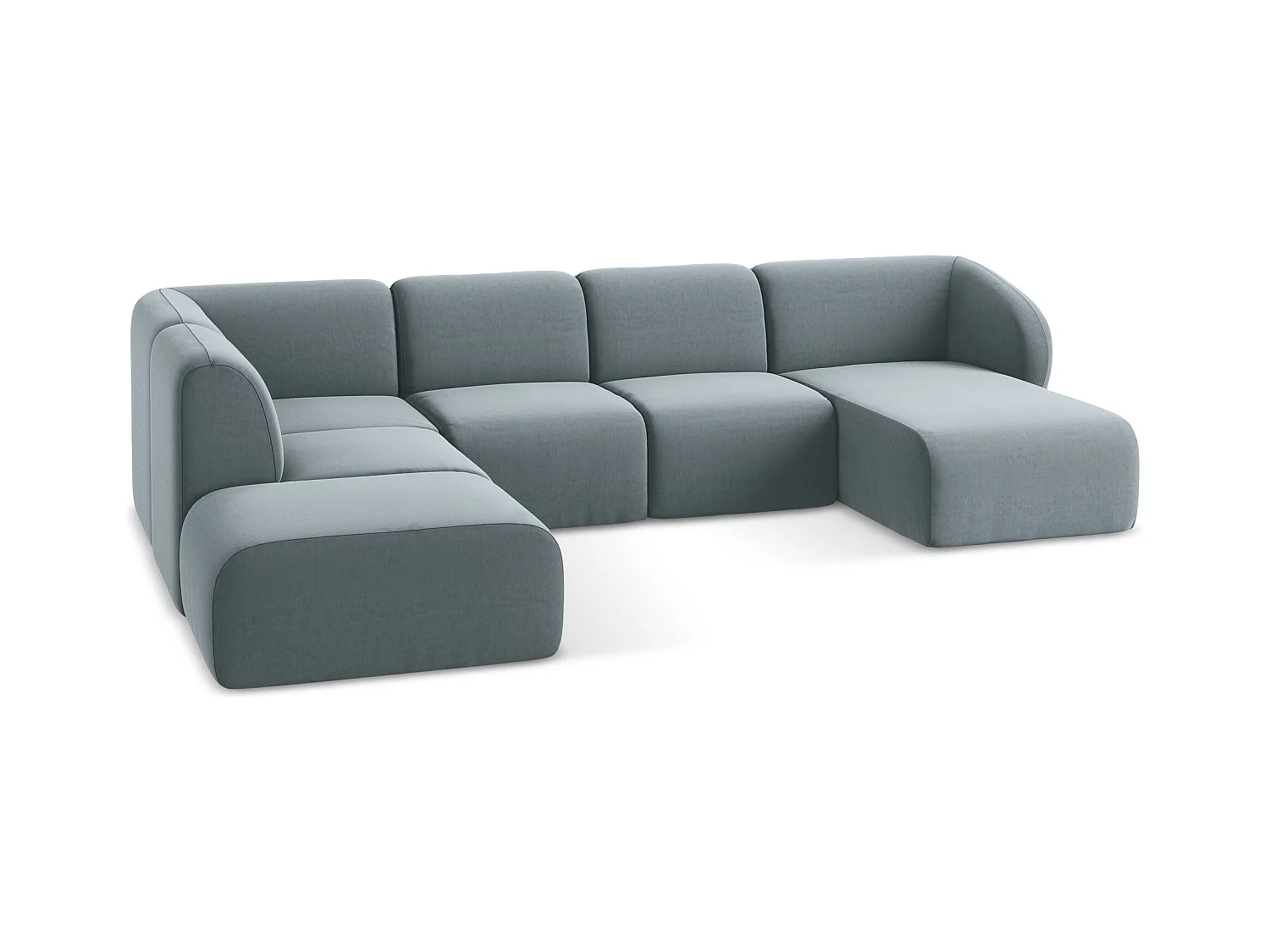 Panoramische hoekbank links van lichtblauw velours - LANI