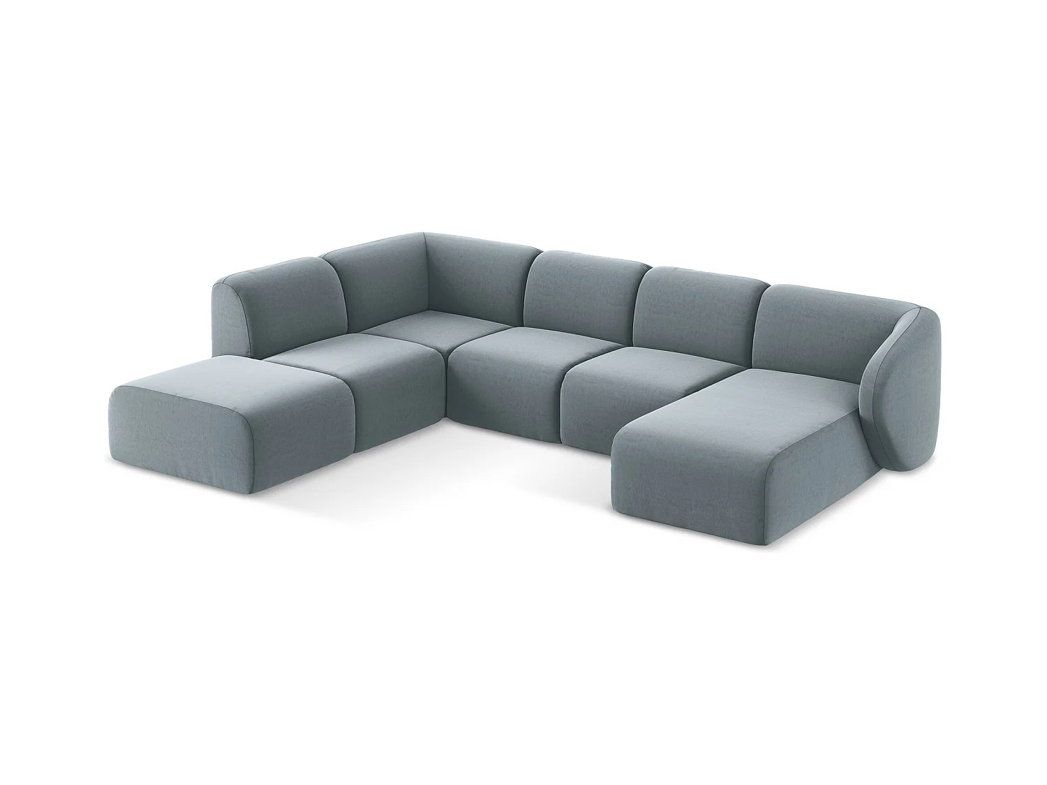 Panoramische hoekbank links van lichtblauw velours - LANI