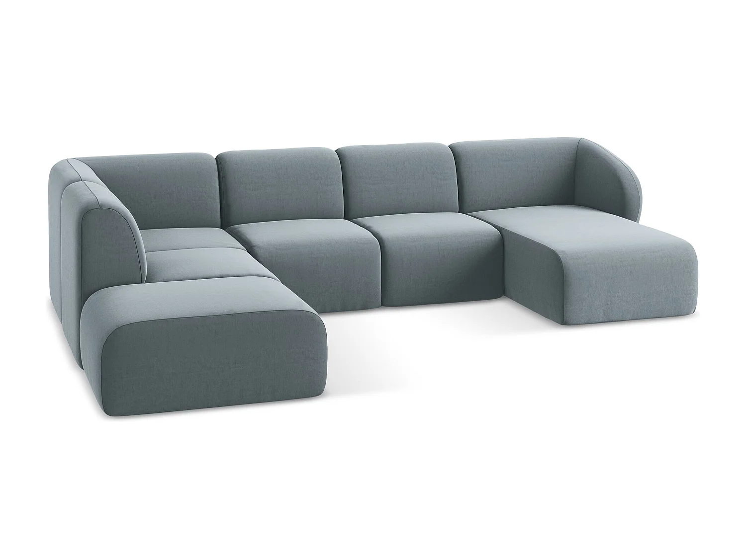 Sofa panoramiczna lewa - z tkaniny welwetowej - jasny niebieski - LANI