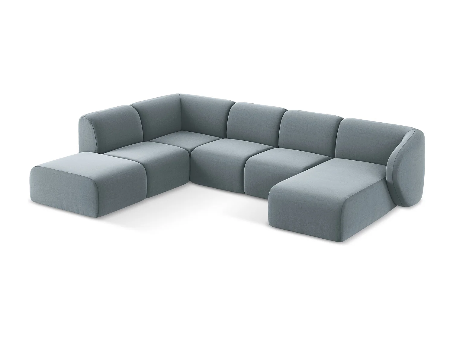 Sofa panoramiczna lewa - z tkaniny welwetowej - jasny niebieski - LANI