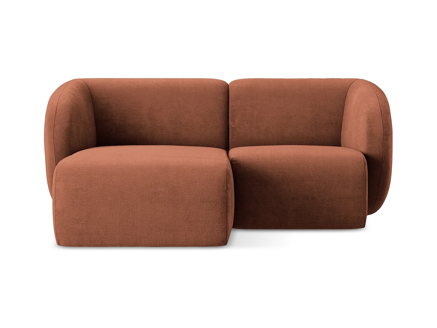 Sofá de canto modular esquerdo 2,5 lugares em tecido chenille terracota - LANI