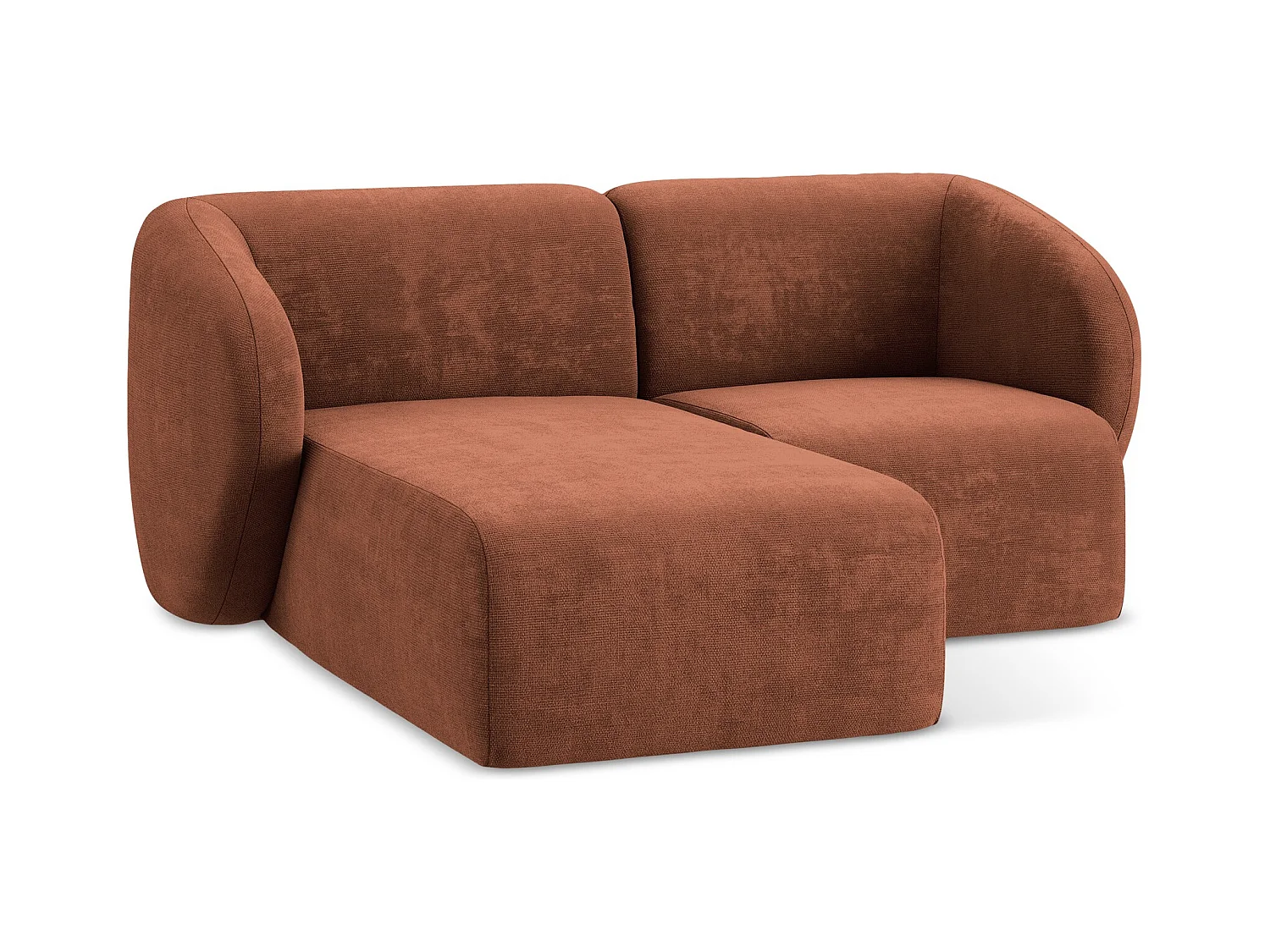Sofá de canto modular esquerdo 2,5 lugares em tecido chenille terracota - LANI