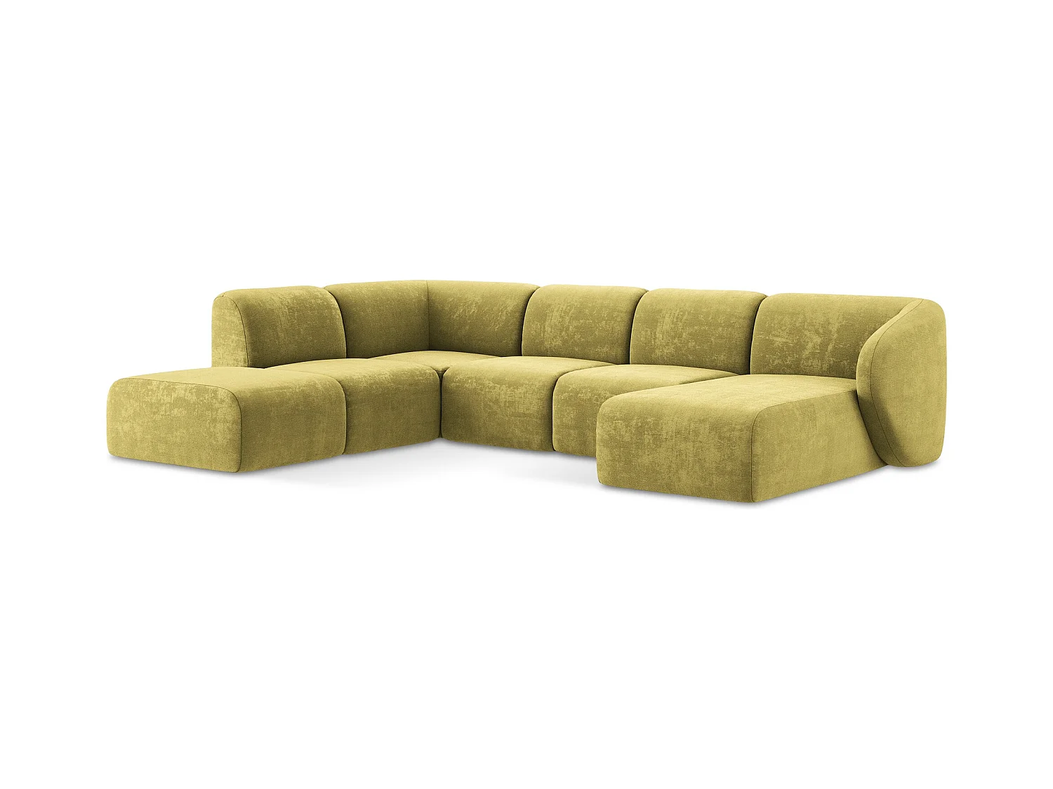 Panoramische hoekbank links van limoengroen chenille stof - LANI