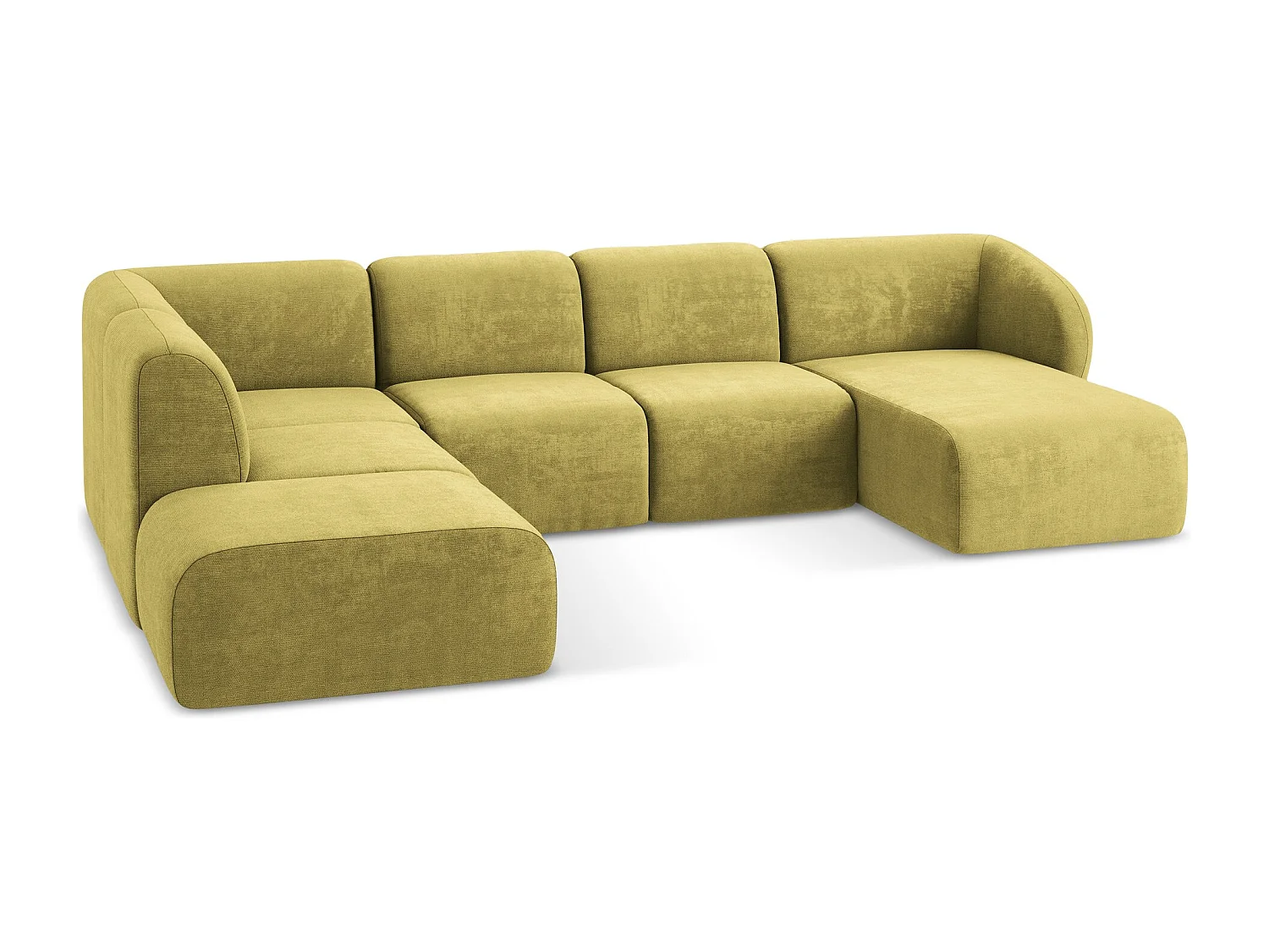 Canapé panoramique 5 places gauche en tissu chenille - vert citron - LANI