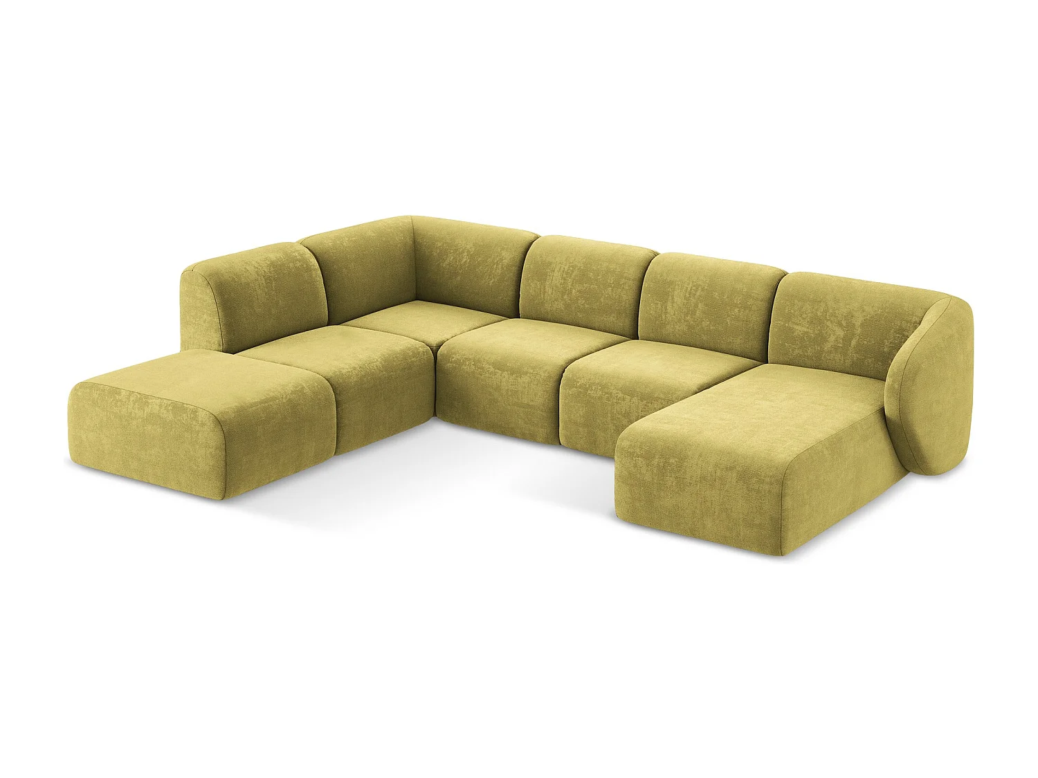 Canapé panoramique 5 places gauche en tissu chenille - vert citron - LANI