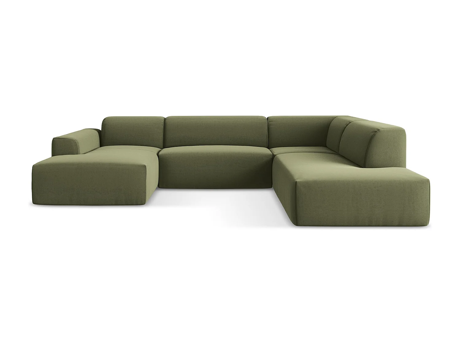 Canapé panoramique 5 places droit en velours - olive - KELI