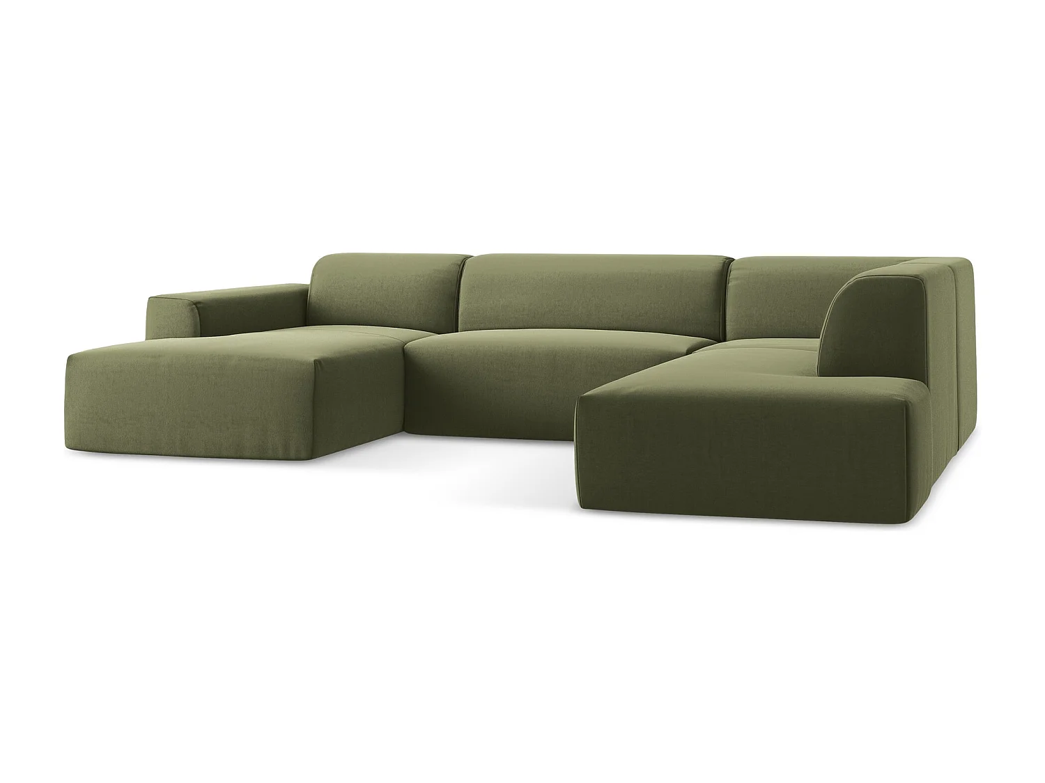 Canapé panoramique 5 places droit en velours - olive - KELI