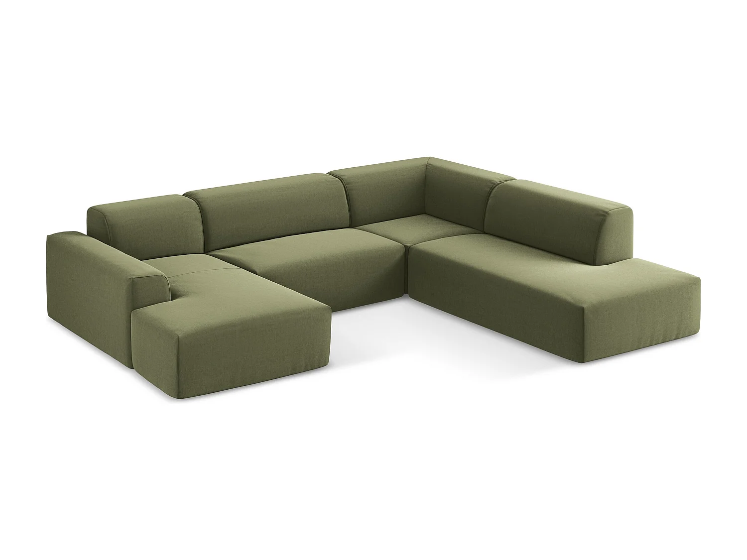 Canapé panoramique 5 places droit en velours - olive - KELI