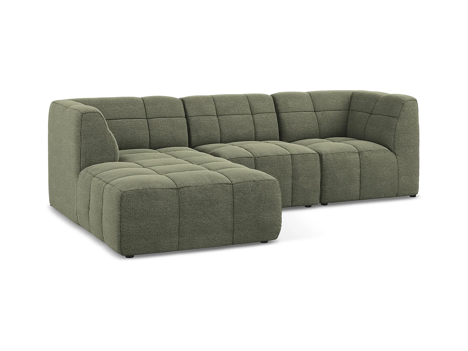 3-Sitzer Modulares Ecksofa - Ecke Links - Bouclé - Olive - ALOHA