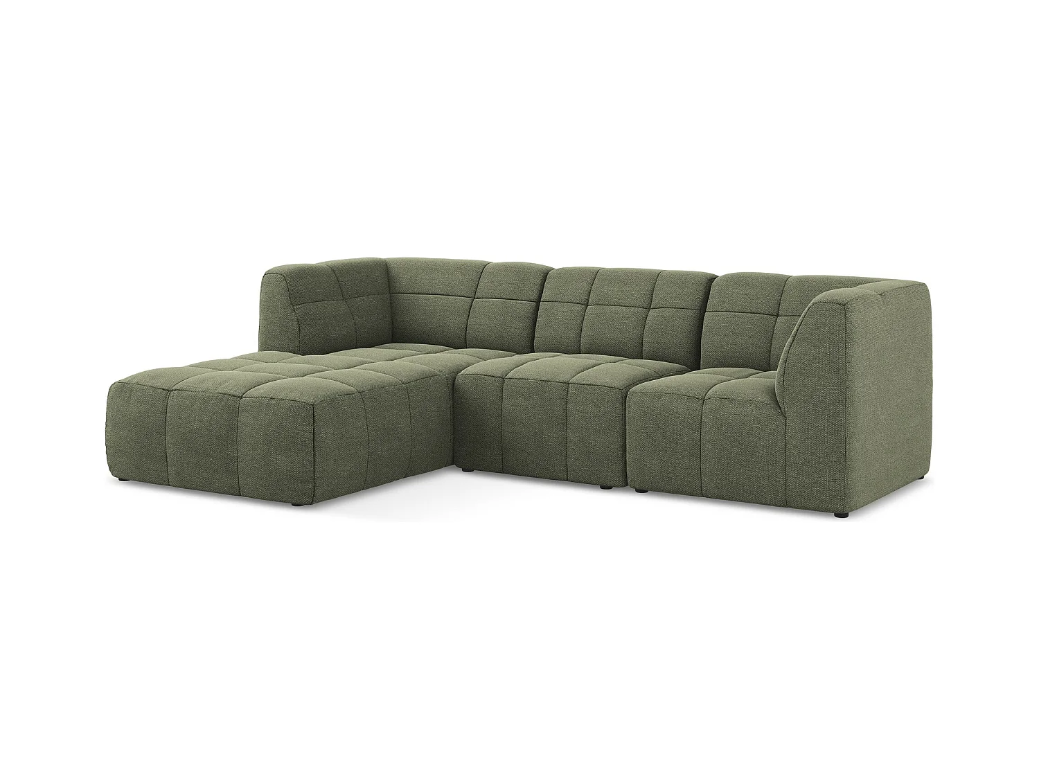 3-Sitzer Modulares Ecksofa - Ecke Links - Bouclé - Olive - ALOHA