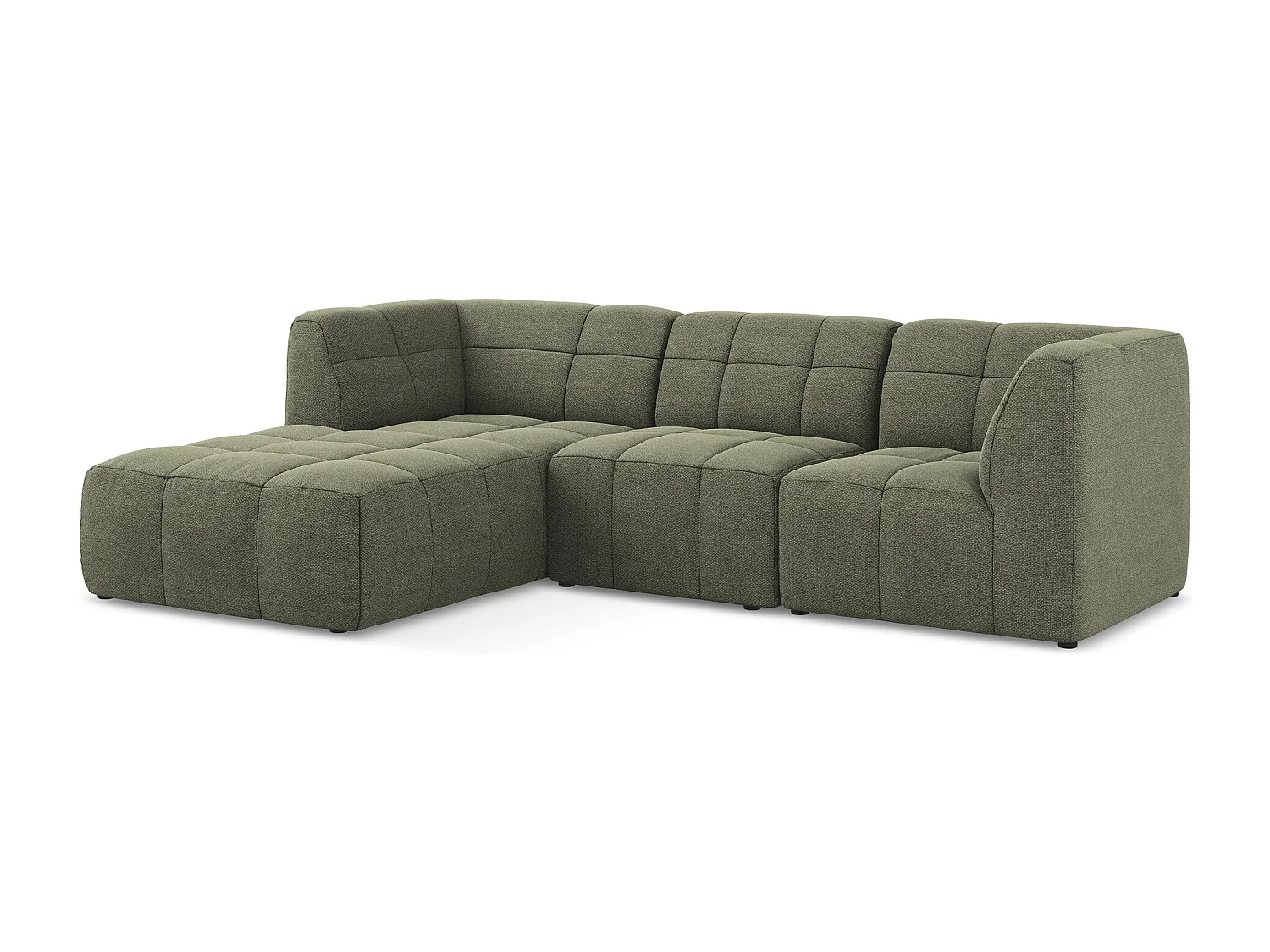 3-Sitzer Modulares Ecksofa - Ecke Links - Bouclé - Olive - ALOHA
