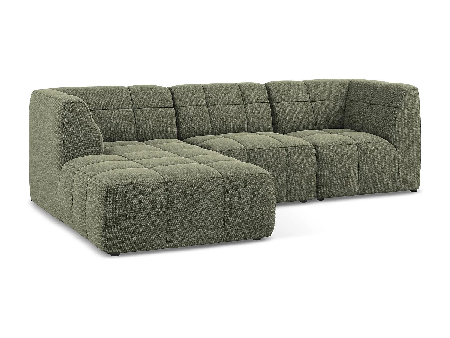 3-Sitzer Modulares Ecksofa - Ecke Links - Bouclé - Olive - ALOHA
