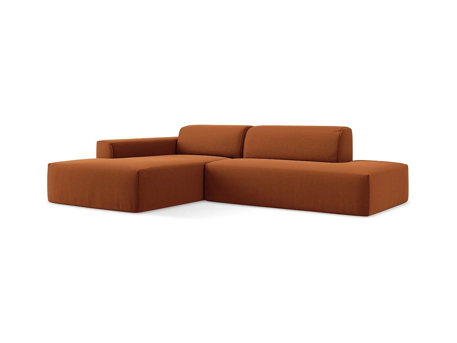 Canapé d'angle 3 places modulaire droit en velours - terre cuite - KELI