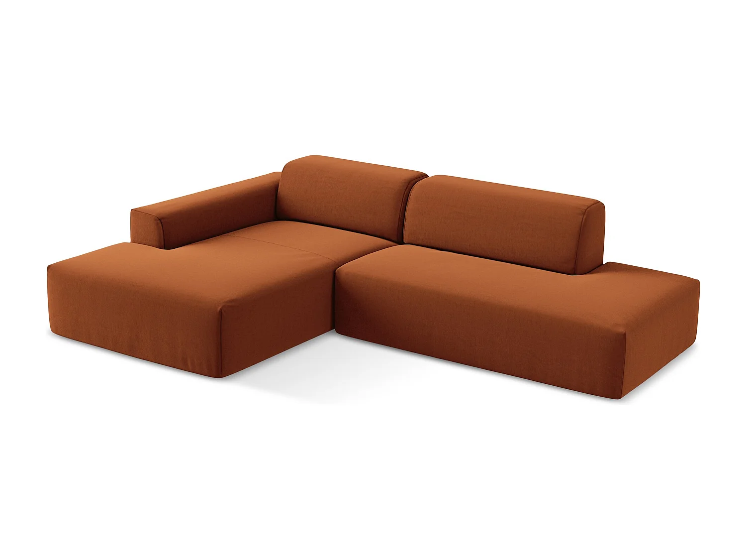 Canapé d'angle 3 places modulaire droit en velours - terre cuite - KELI