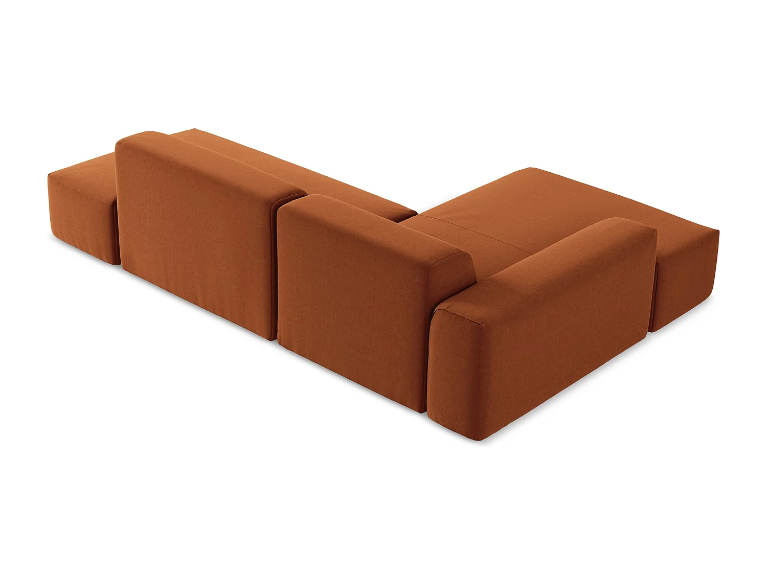 Canapé d'angle 3 places modulaire droit en velours - terre cuite - KELI