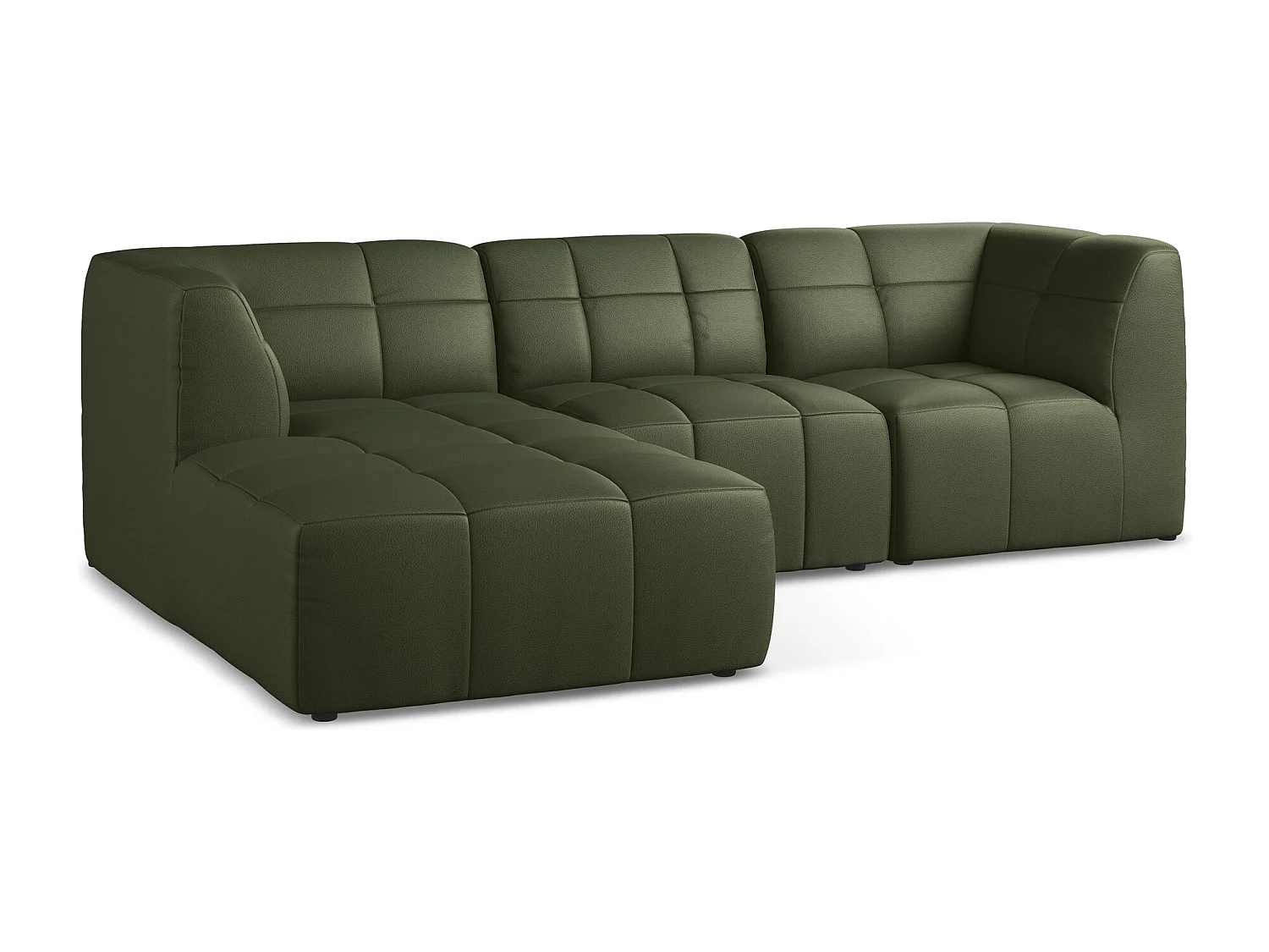 Sofá de canto modular esquerdo 3 lugares em couro sintético verde - ALOHA