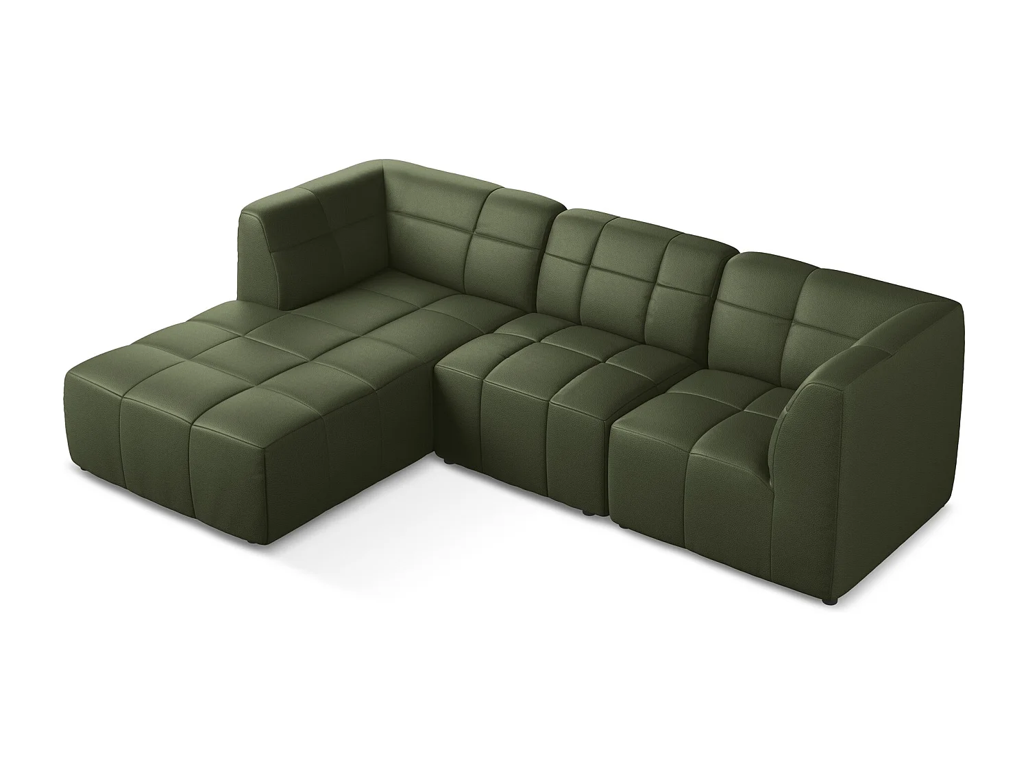 Sofá de canto modular esquerdo 3 lugares em couro sintético verde - ALOHA