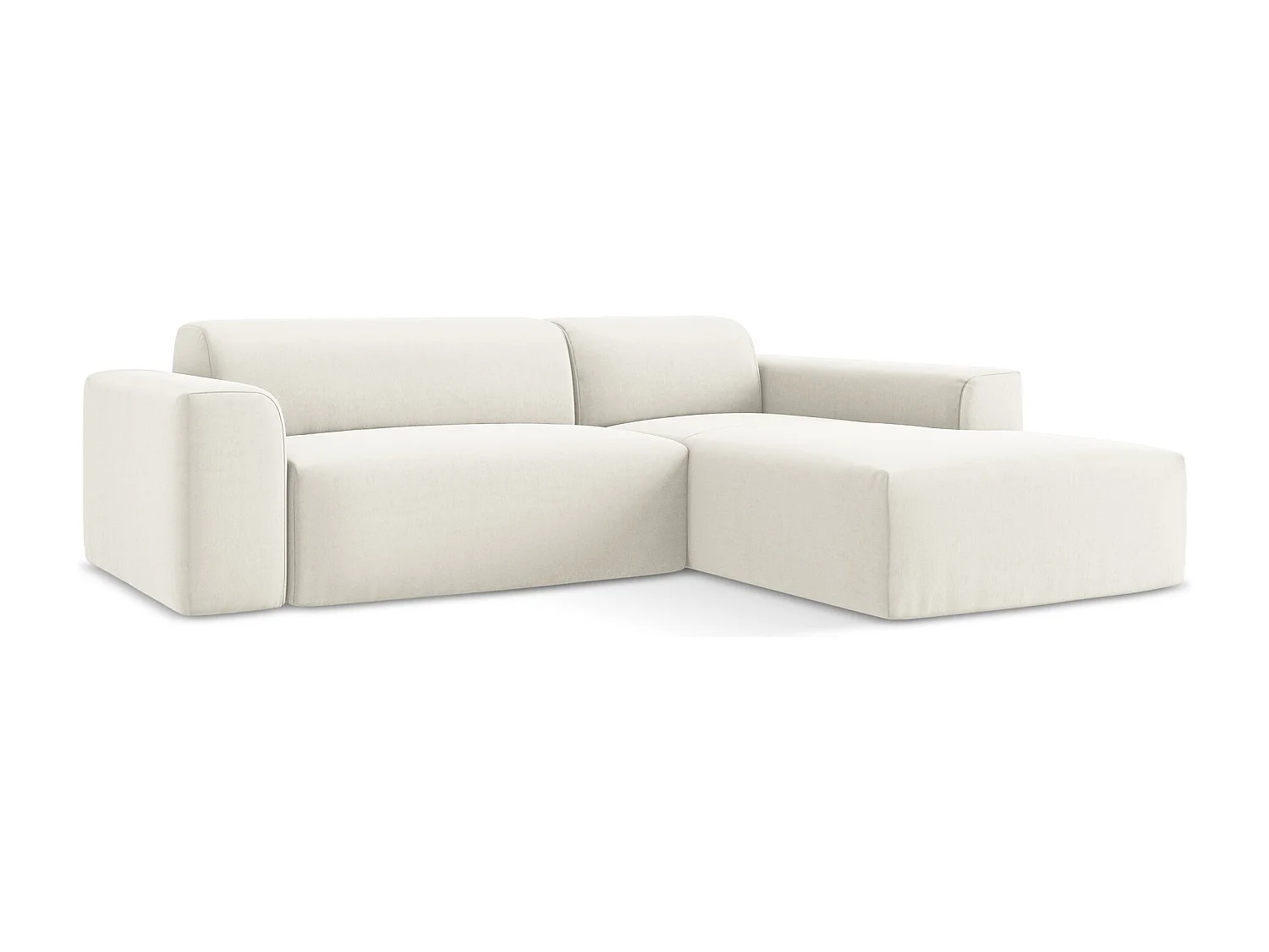 Canapé d'angle 3 places modulaire droit en velours - beige clair - KELI