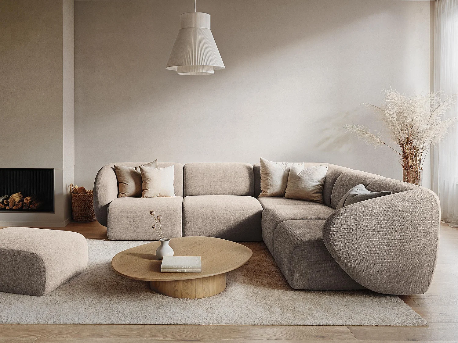 Modułowa sofa 2-osobowa - z tkaniny bouclé - piaskowy - LANI